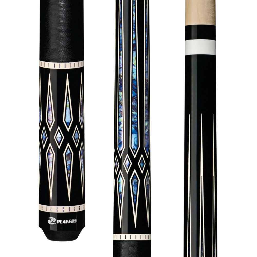 Players Black with Blue Recon Cue with Black Linen Wrap
