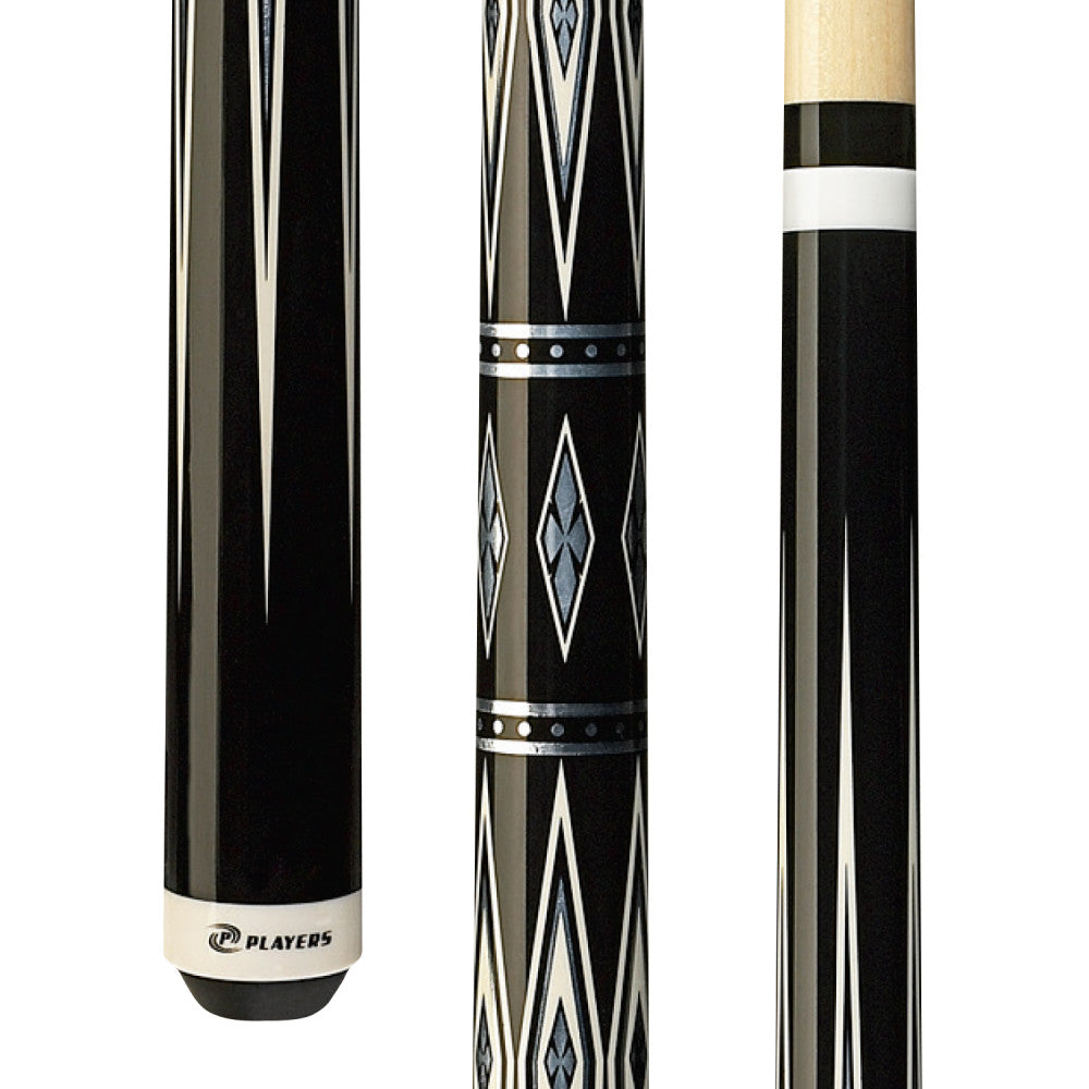 Players Black with Silver Diamonds Wrapless Cue