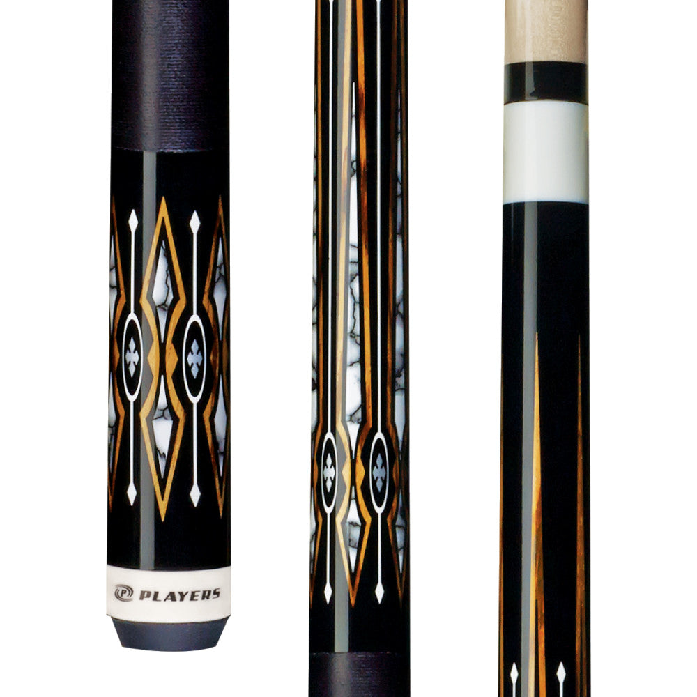 Players Black with White Recon Diamond Cue with Black Linen Wrap