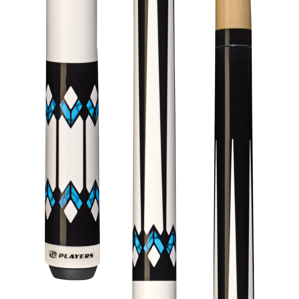 Players White with Blue Recon Cue with Black Linen Wrap