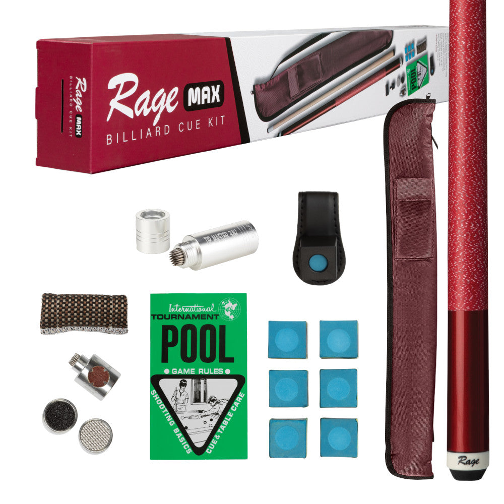 Rage Pre-Packed Max Billiard Cue Kit, Burgundy