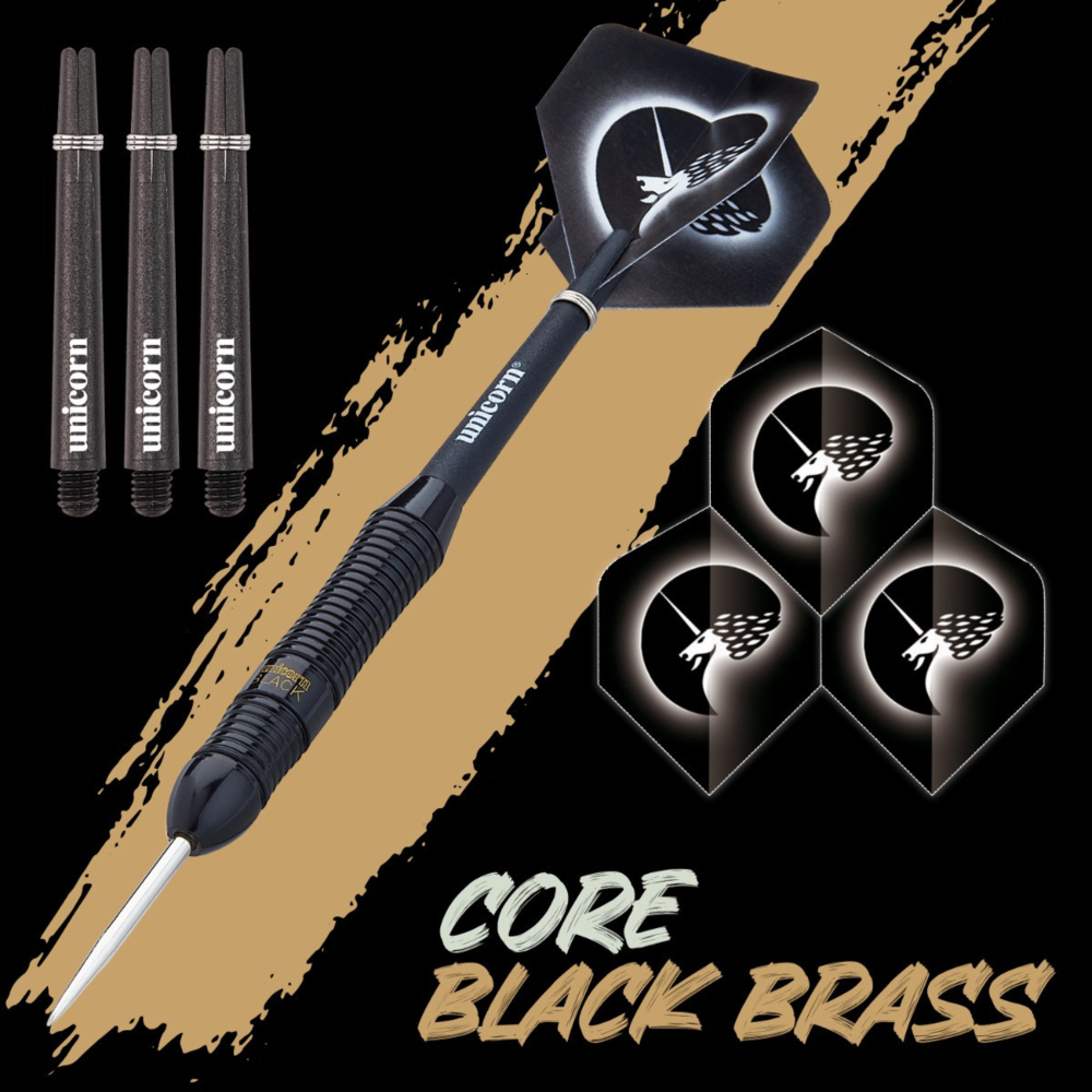 Unicorn Core Plus Black Brass Style 2 Steel Tip Dart Set, 22g