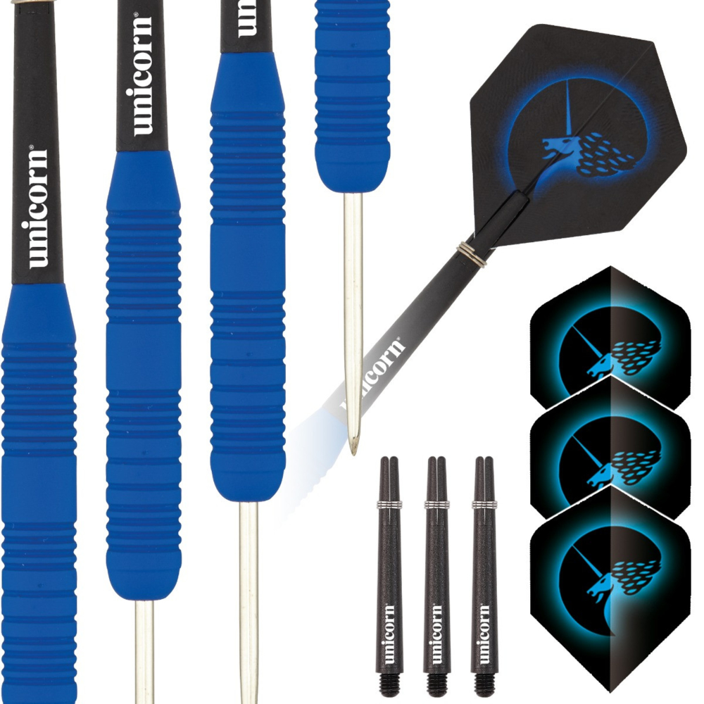 Unicorn Core Plus Blue Rubberised Steel Tip Dart Set, 25g