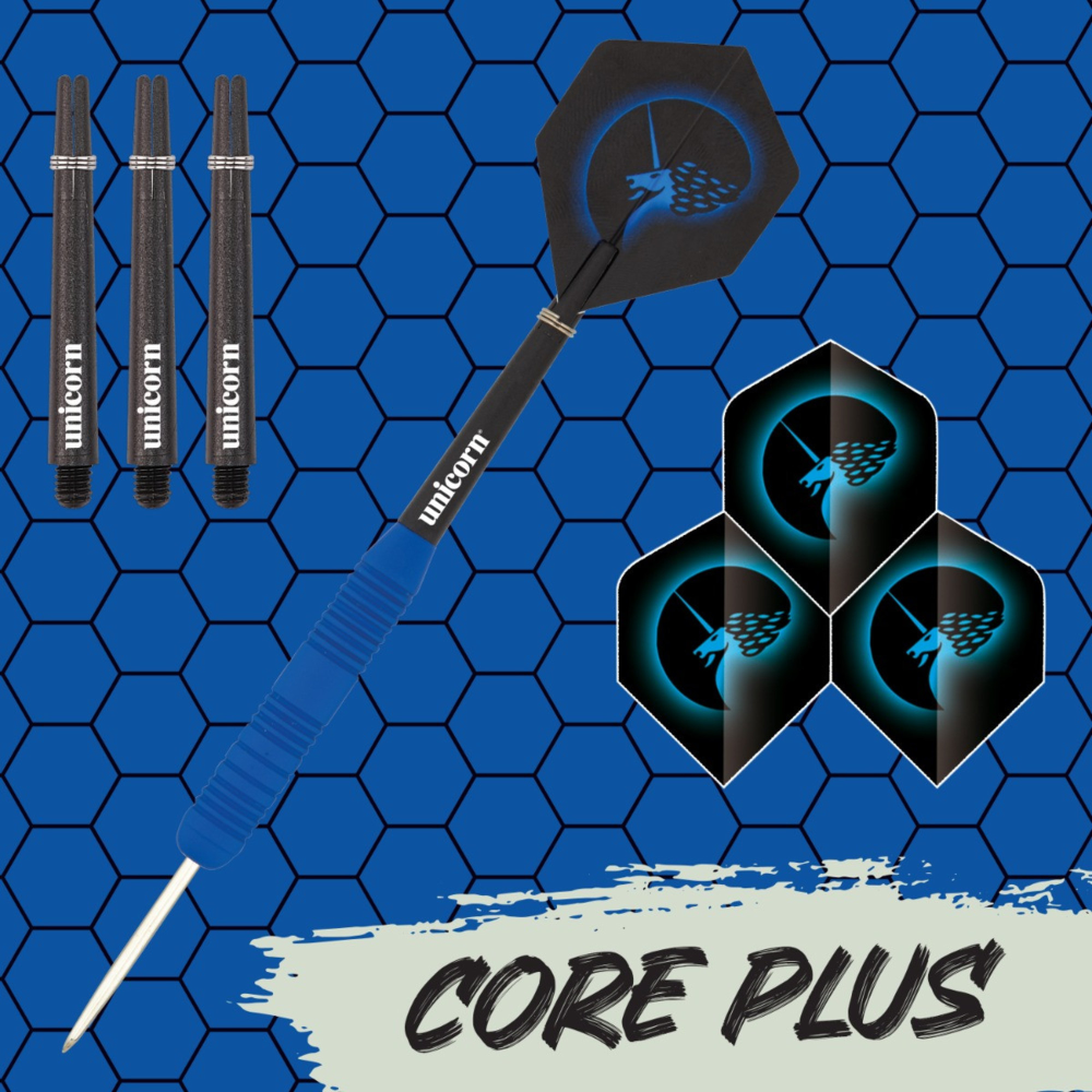 Unicorn Core Plus Blue Rubberised Steel Tip Dart Set, 25g