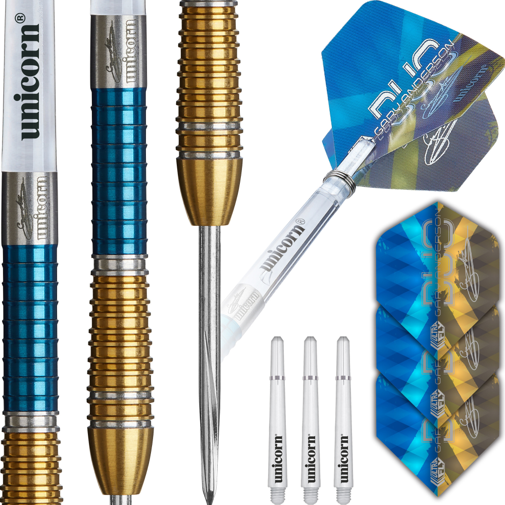 Unicorn Gary Anderson Phase 6 Duo Steel Tip Darts Set 90% Tungsten, 23h