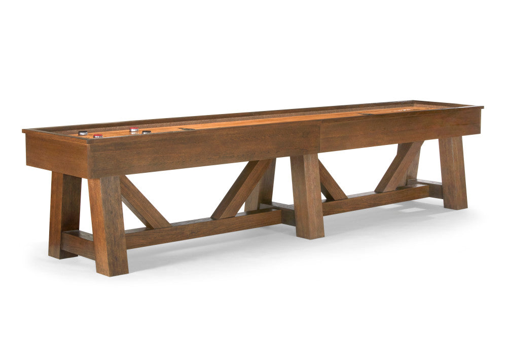 Botanic 12' Rustic Dark Brown 2 PC Playfield, Shuffleboard Table - 147.25"L x 29.6"W x 32.3"H