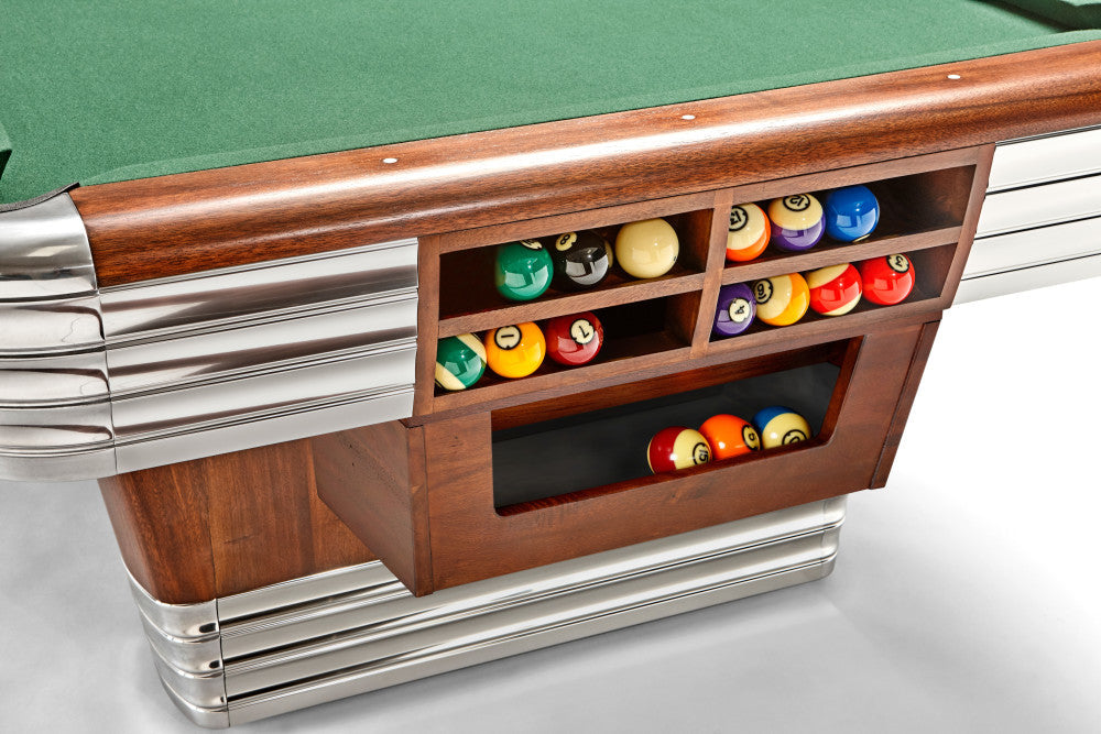 Centennial 9' Rosewood Chrome Gully Return, Pool Table - 113"L x 63"W x 32"H