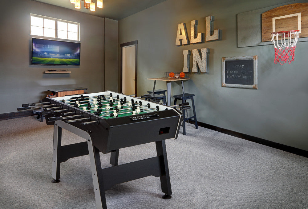 Corner Kick Foosball Table - Weathered Oak - 55.6"L x 54.9"W x 35.5"H