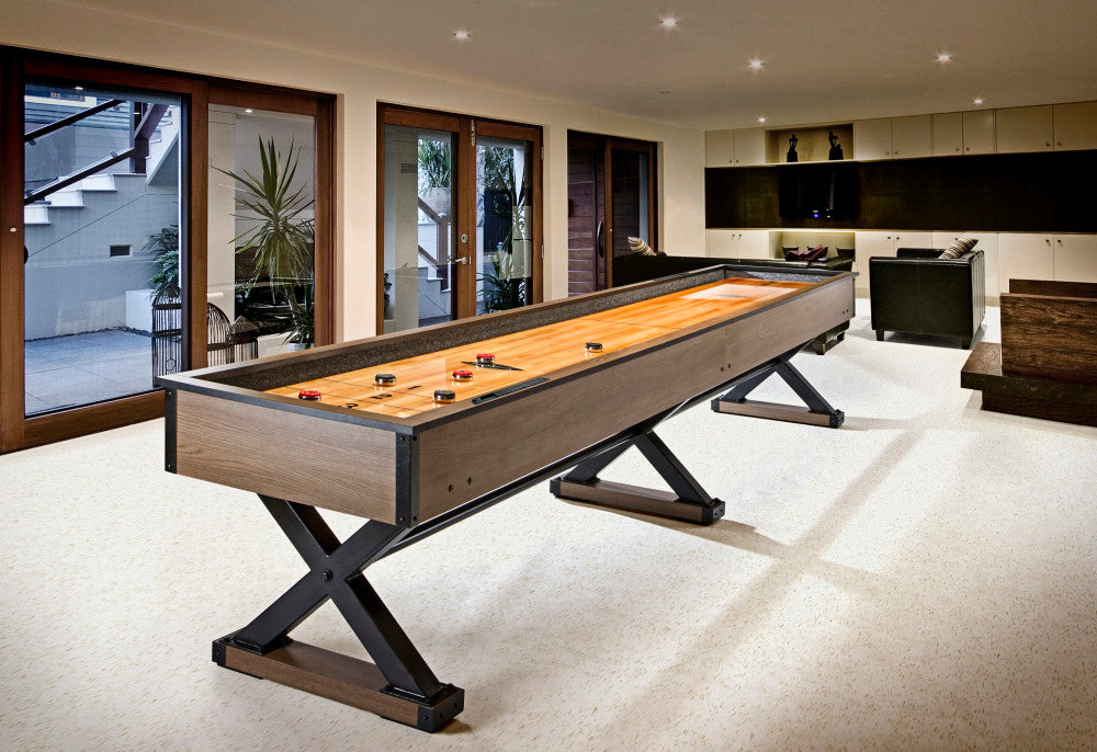 Premier 12' Weathered Oak, Shuffleboard Table - 145.9"L x 28.4"W x 32.1"H