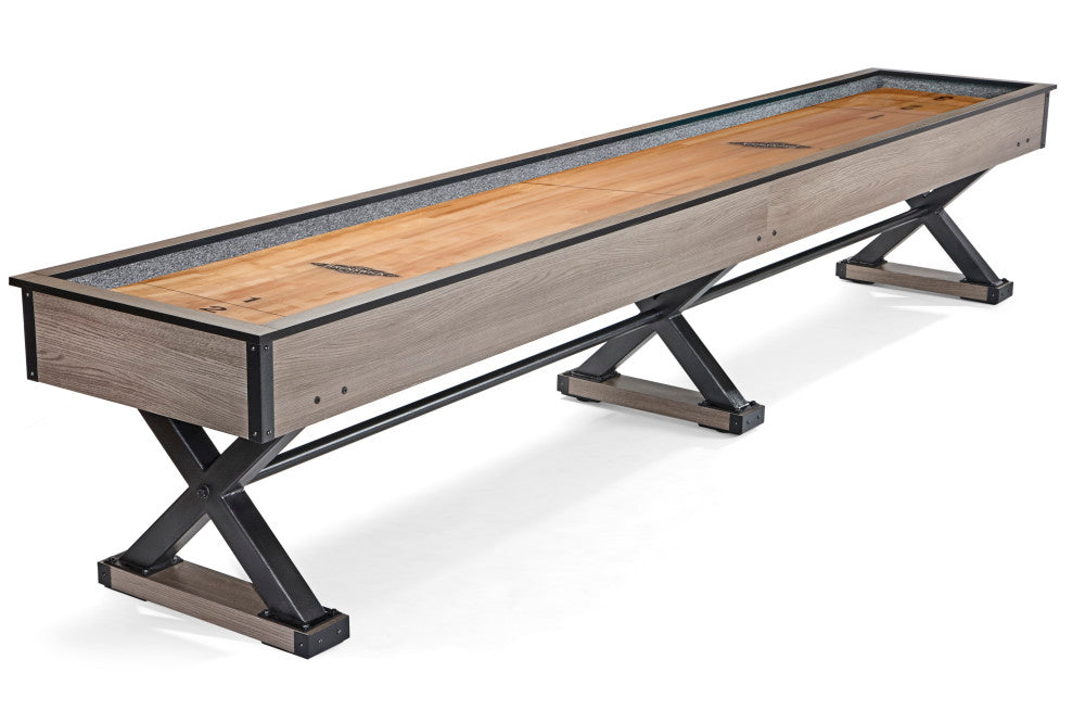 Premier 12' Weathered Oak 2 PC Playfield, Shuffleboard Table - 145.9"L x 28.4"W x 32.1"H