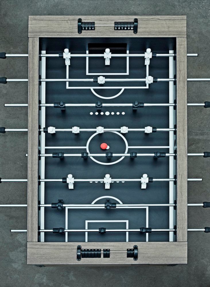 Corner Kick Foosball Table - Weathered Oak - 57.6"L x 55.4"W x 36"H