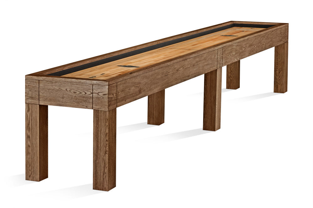 Sanibel 14' Rustic Dark Brown 2 PC Playfield, Shuffleboard Table - 169.9"L x 28.4"W x 32.1"H