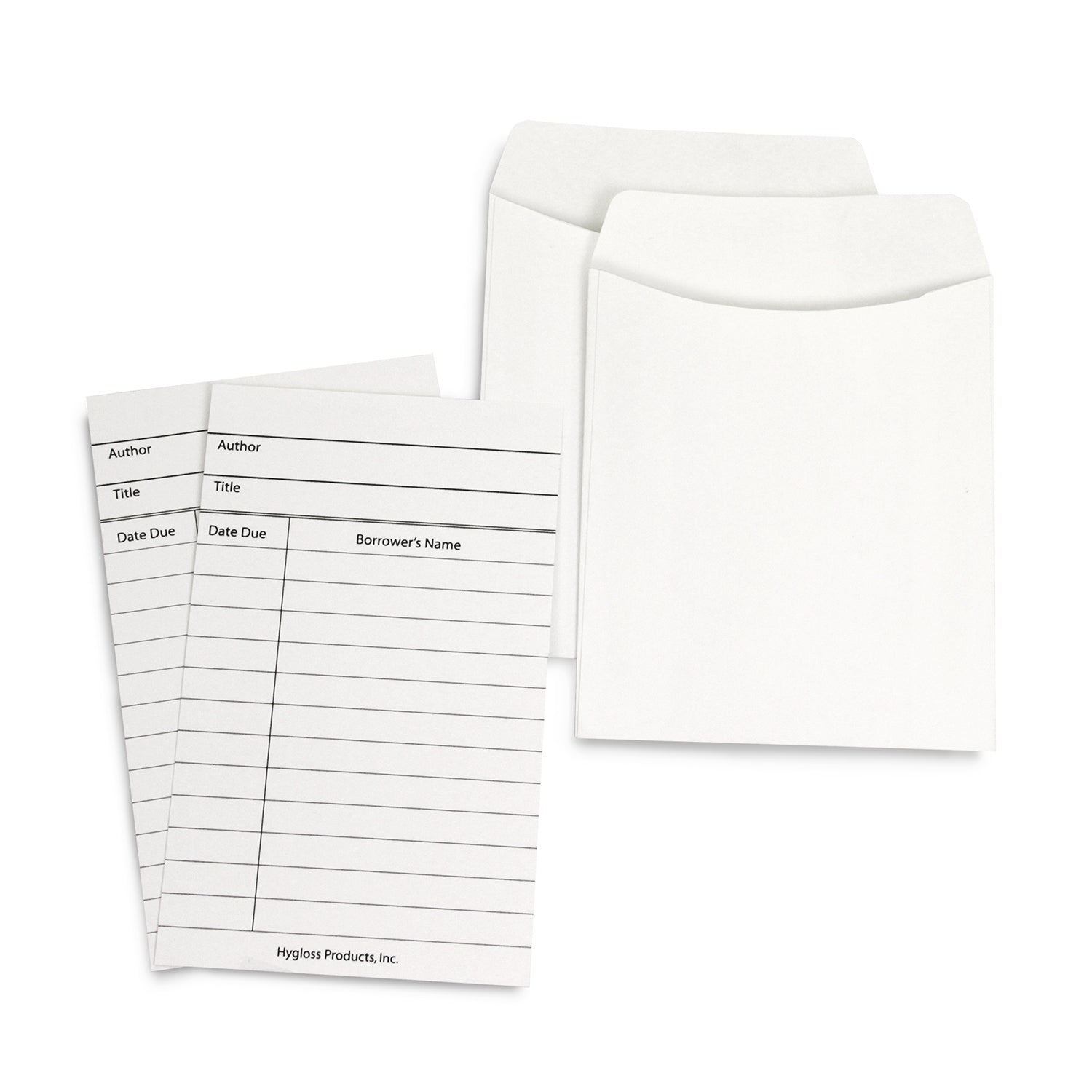 150 Library Pockets and 150 Library Cards, White