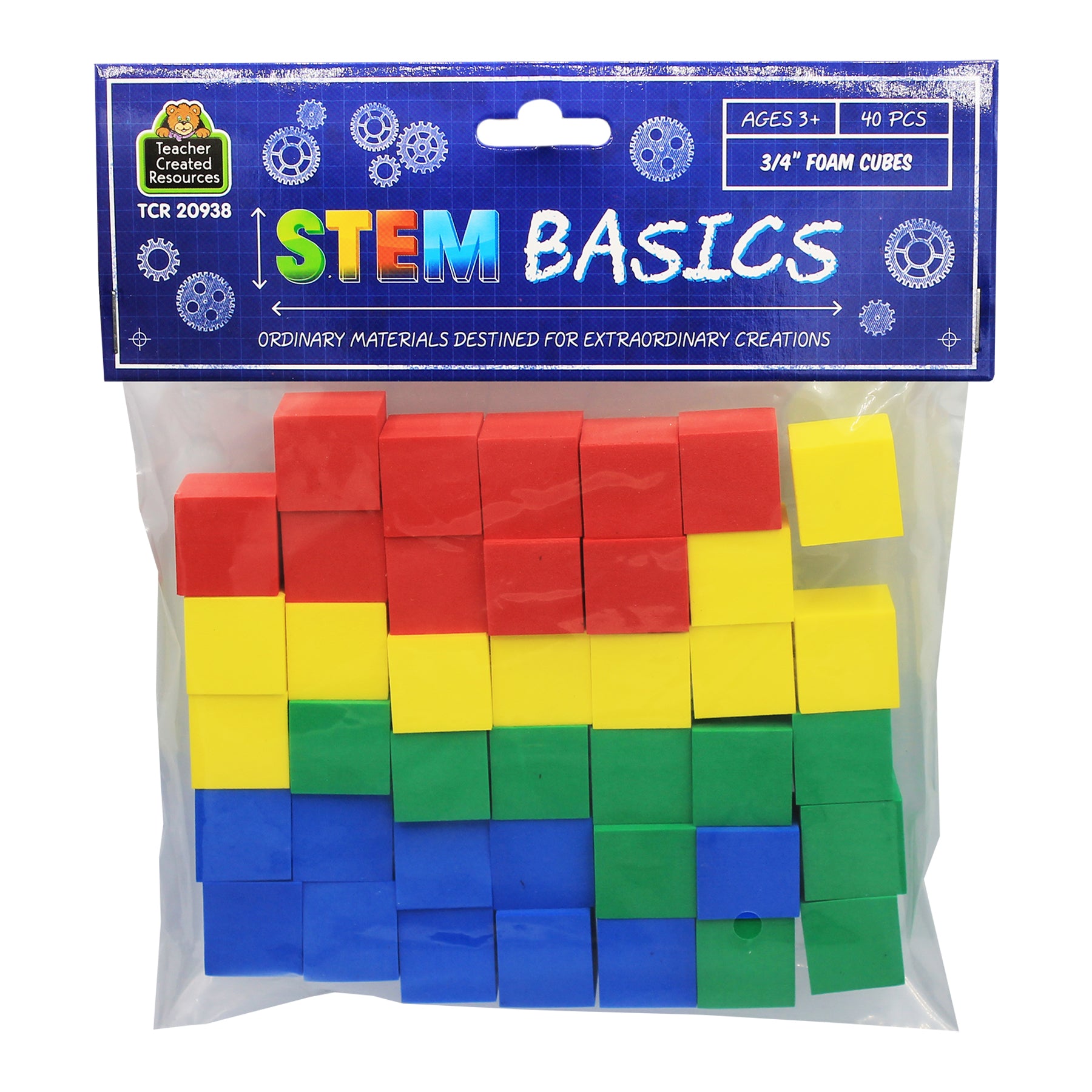 STEM Basics: Multicolor 3/4" Foam Cubes - 40 Count