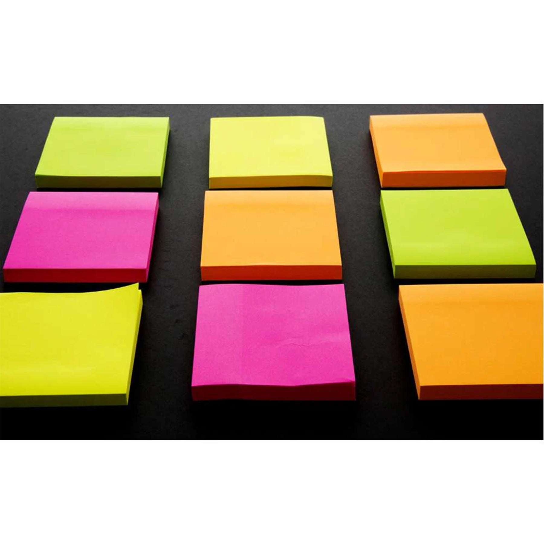 Stick On Notes, 3" x 3", Neon, 90 Sheets, Pack of 12