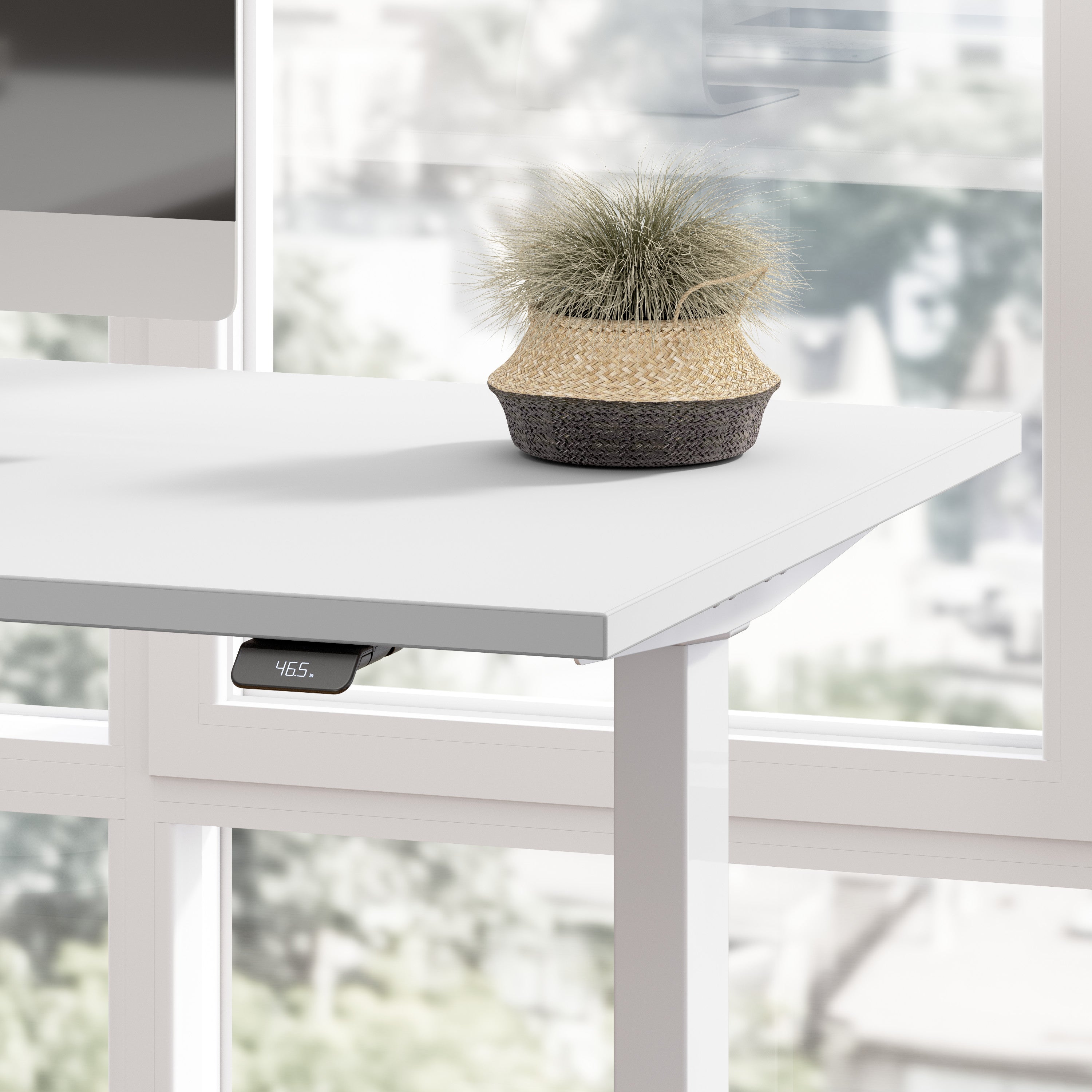 Bush Business Furniture Move 60 Series 72W Height Adjustable L Shaped Standing Desk in White with Metallic Gray Base - 71.02" Width x 76.97" Depth x 27.44" Height