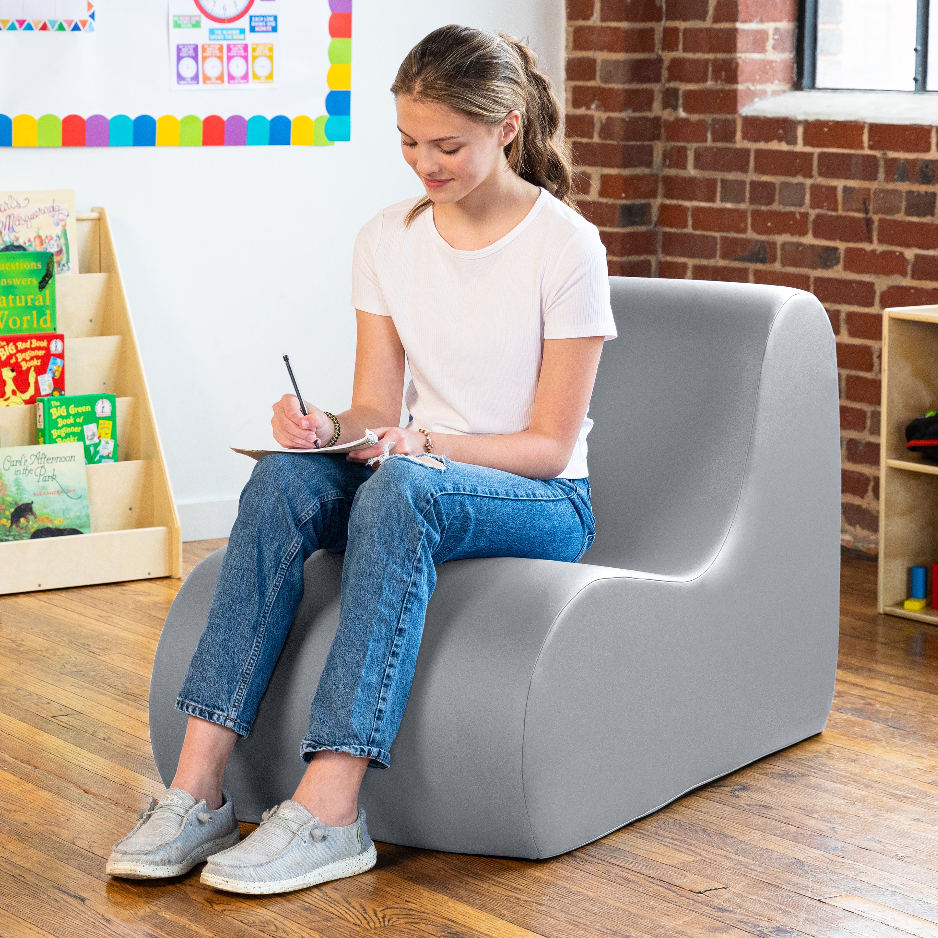 Jaxx Midtown Large Classroom Soft Foam Chair - Premium Vinyl Cover, Submarine Grey