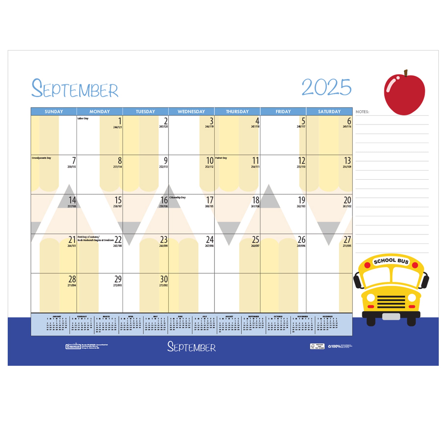 Monthly Academic Deskpad Calendar, Seasonal Holiday Depictions, 12 Months July-June, 22" x 17"