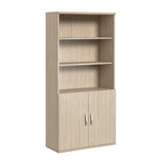 Bush Business Furniture Studio C Tall 5 Shelf Bookcase with Doors in Natural Elm - 35.71" Width x 15.43" Depth x 72.8" Height