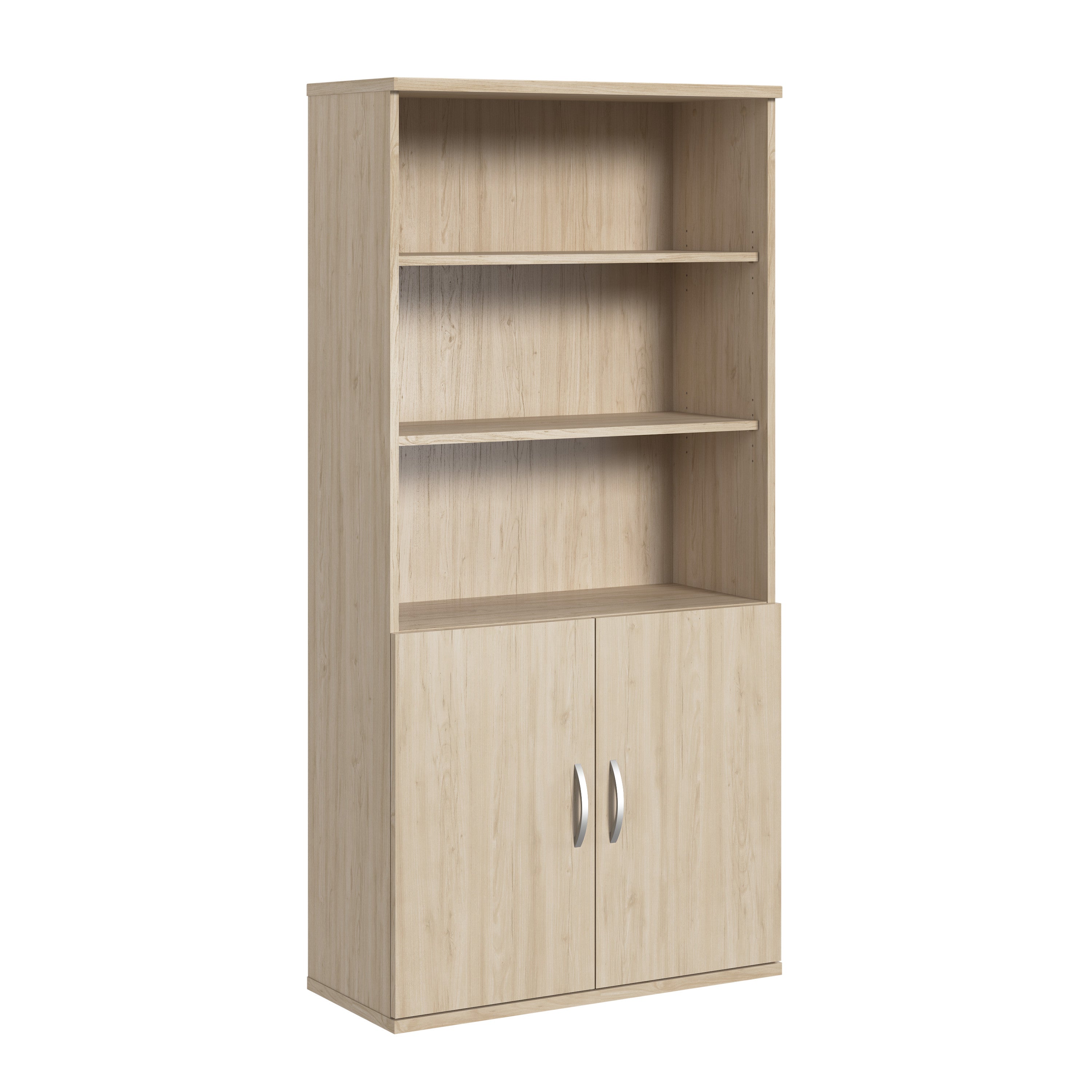 Bush Business Furniture Studio C Tall 5 Shelf Bookcase with Doors in Natural Elm - 35.71" Width x 15.43" Depth x 72.8" Height