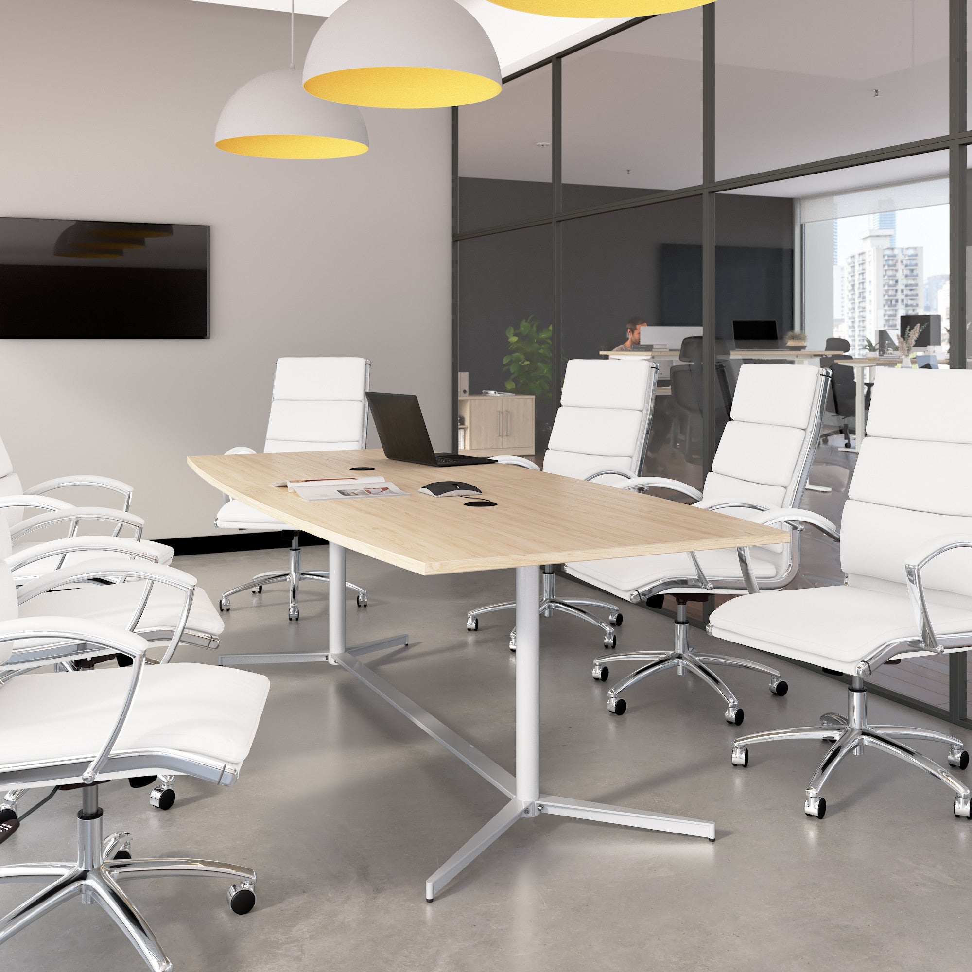 Bush Business Furniture 96-inch Office Conference Table with Metal Base in Natural Elm - 95.19" Width x 42" Depth x 28.65" Height