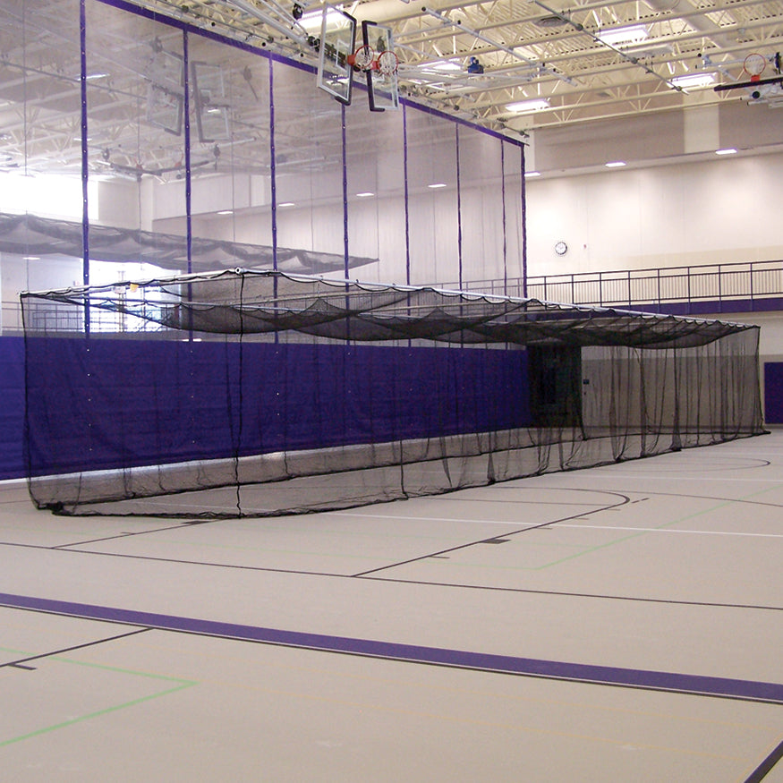 Batting Cages - Ceiling Suspended, Retractable  (70 ft.L x 12 ft.W x 11 ft.H) - (1-3/4 in. Mesh - Baseball) (Black)