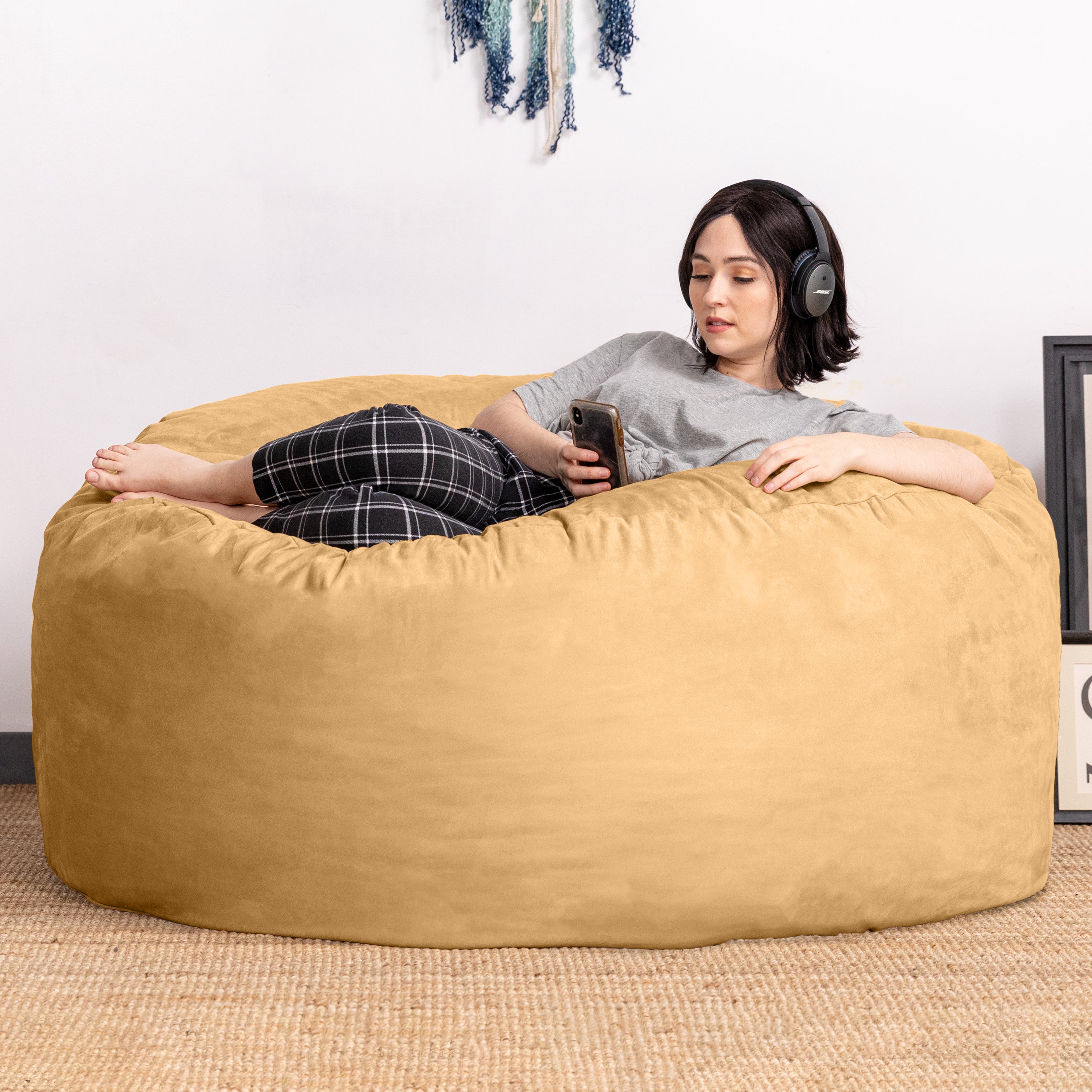 Jaxx Basics 5 Foot Large Adult Bean Bag Chair, Oversized with Filler, Beige