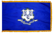 Connecticut State Flag 3x5 ft. Nylon with Pole Sleeve and Gold Fringe for Parades, and Indoor Display