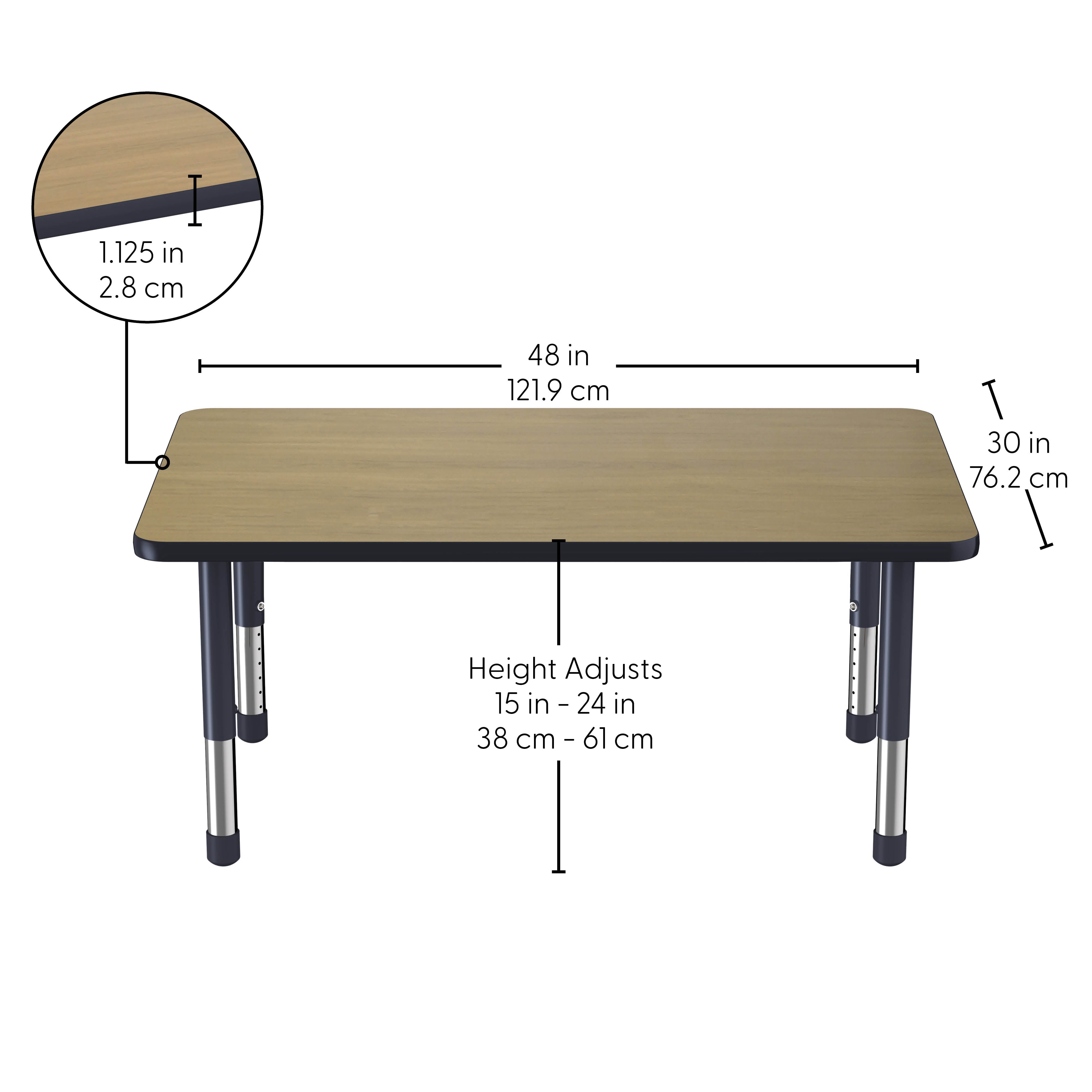 30" x 48" Rectangle Thermofused Activity Table with Adjustable Chunky Legs - Pasadena Oak/Navy