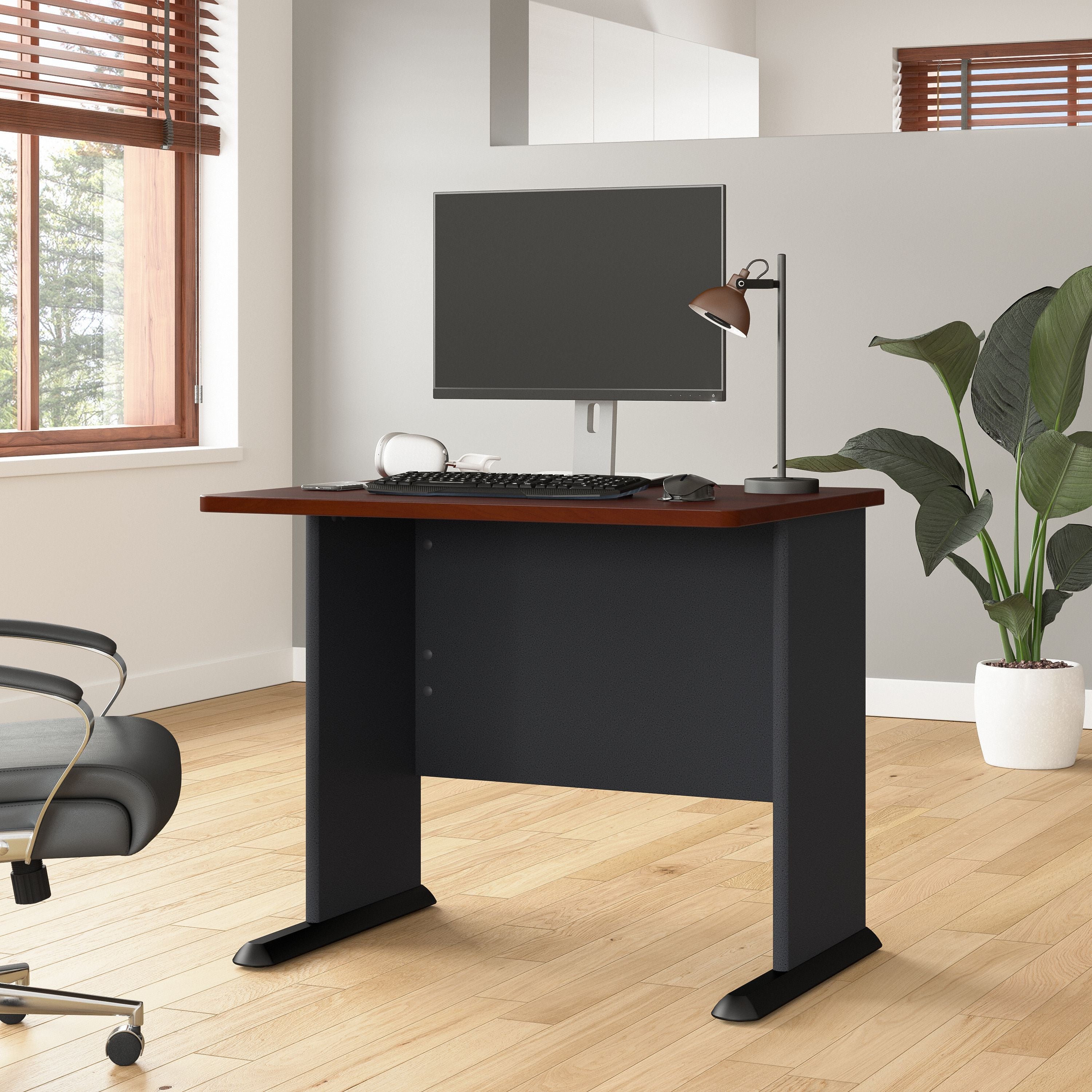 Bush Business Furniture Series A 36W Desk in Hansen Cherry and Galaxy - 35.59" Width x 26.81" Depth x 29.66" Height