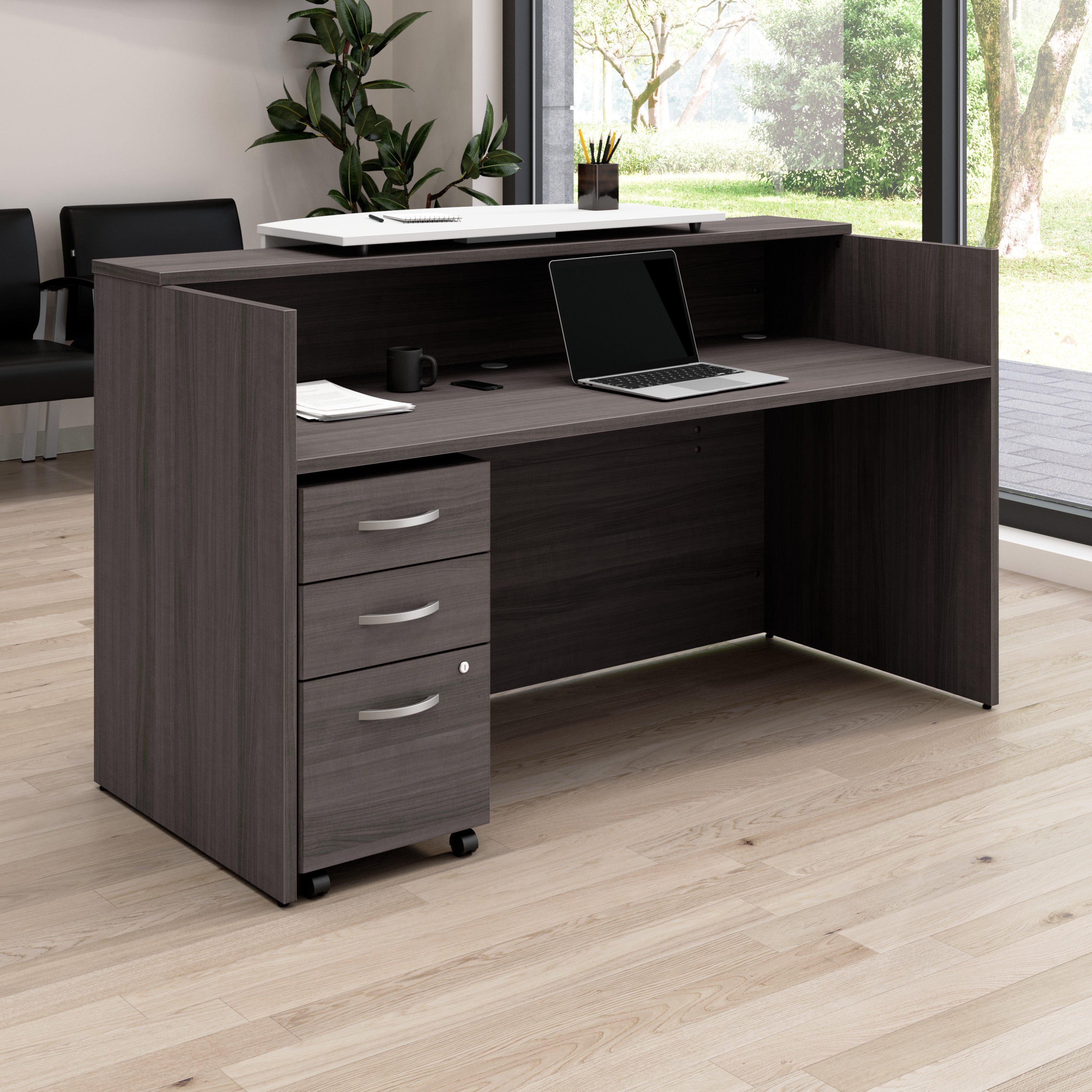 Bush Business Furniture Arrive 72W x 30D Reception Desk with Counter and Mobile File Cabinet in Storm Gray - 71.02" Width x 29.49" Depth x 40.35" Height