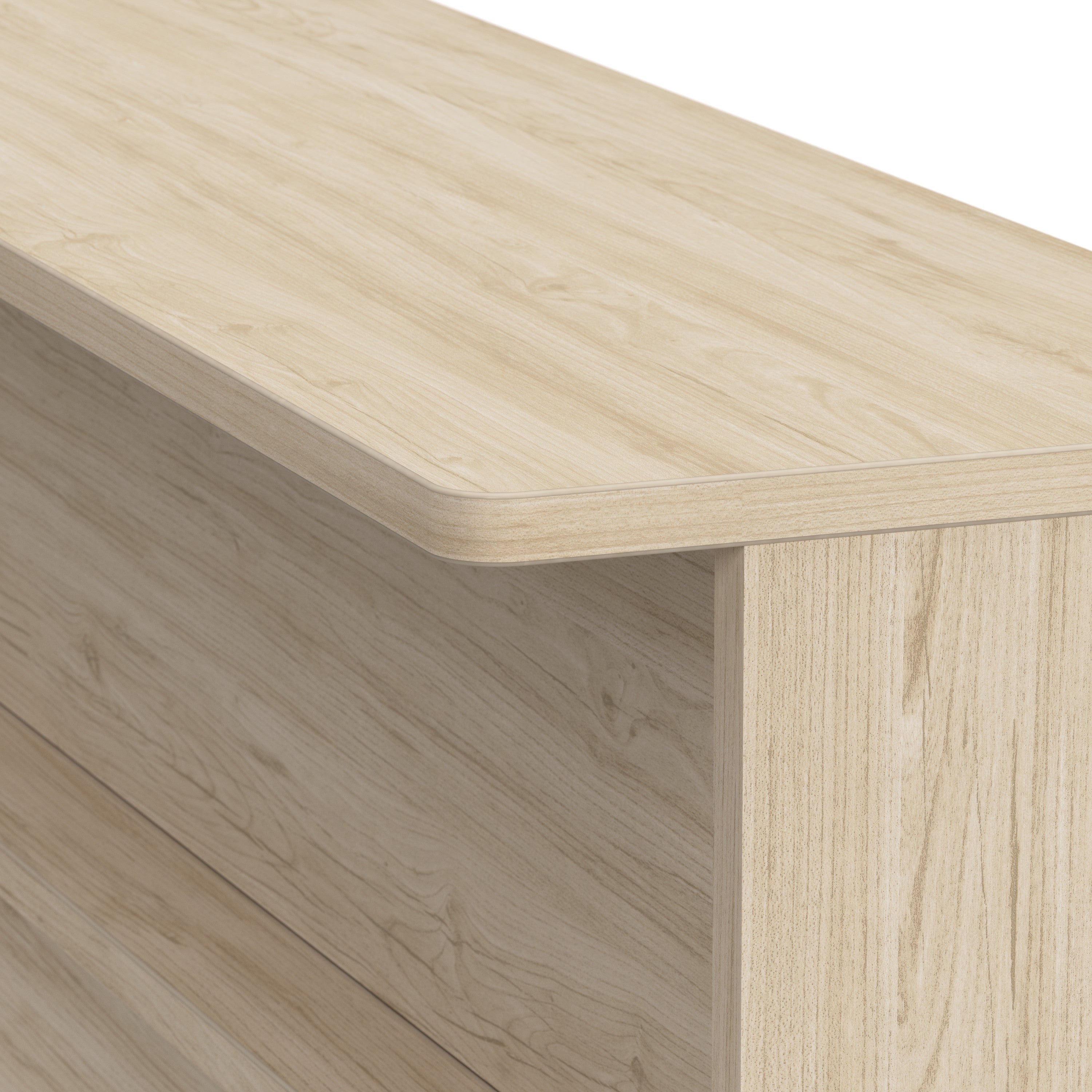 Bush Business Furniture Arrive 60W x 72D L Shaped Reception Desk with Shelf in Natural Elm - 59.45" Width x 71.02" Depth x 43.71" Height