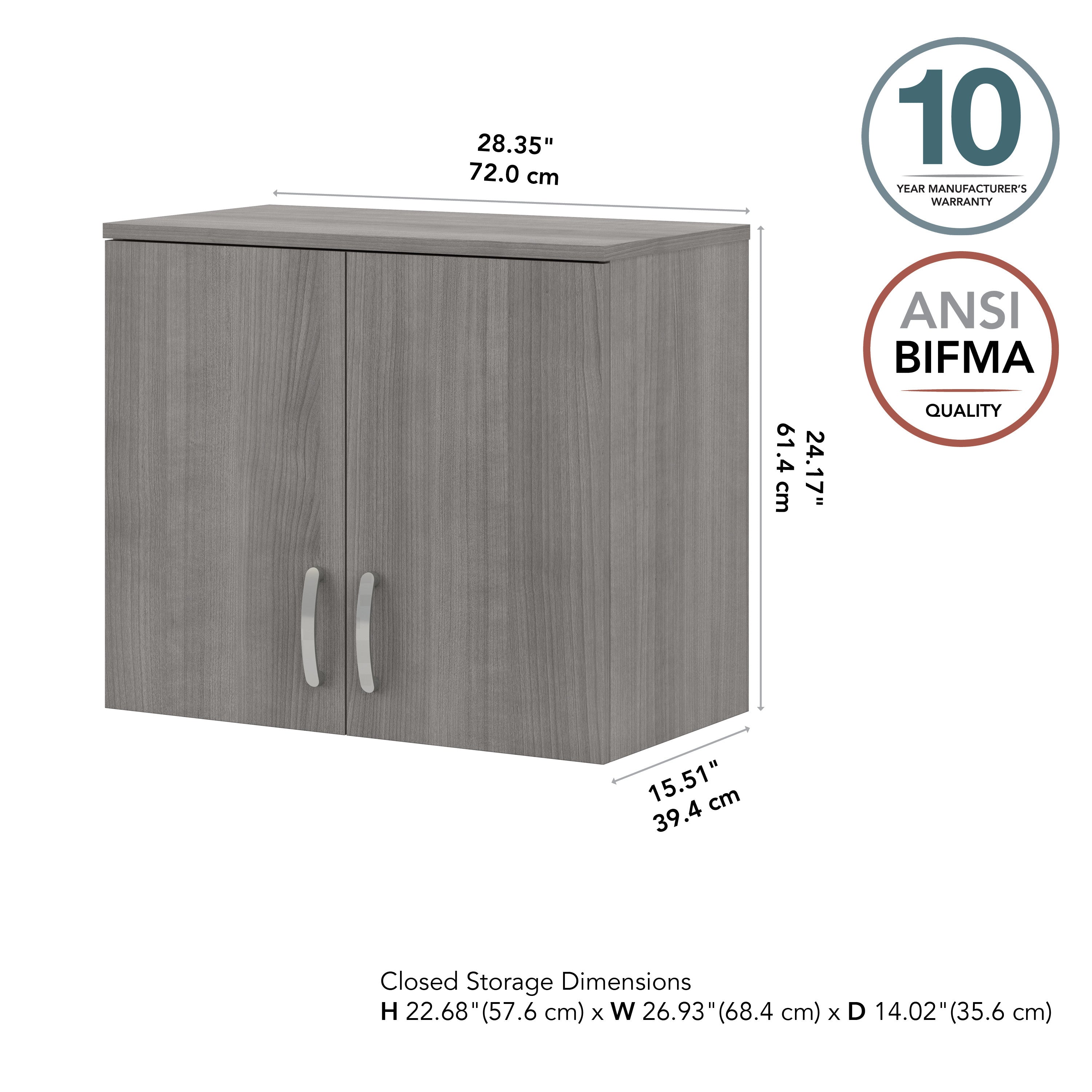 Bush Business Furniture Universal Wall Cabinet with Doors and Shelves in Platinum Gray - 28.35" Width x 15.51" Depth x 24.17" Height