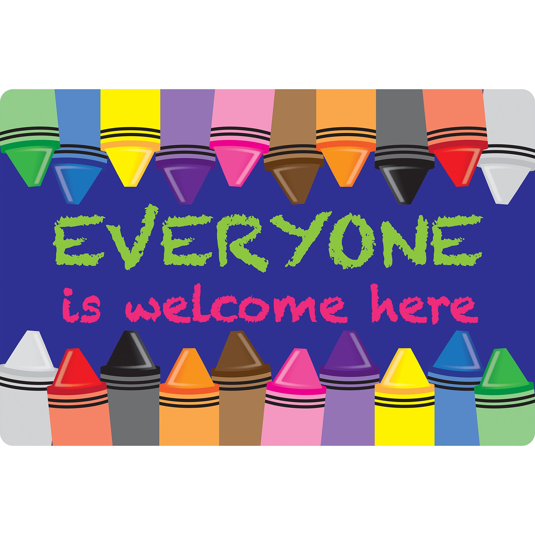Welcome Mat with Slip Resistant Backing, 15.5" x 23.5", Crayons, Everyone is Welcome Here
