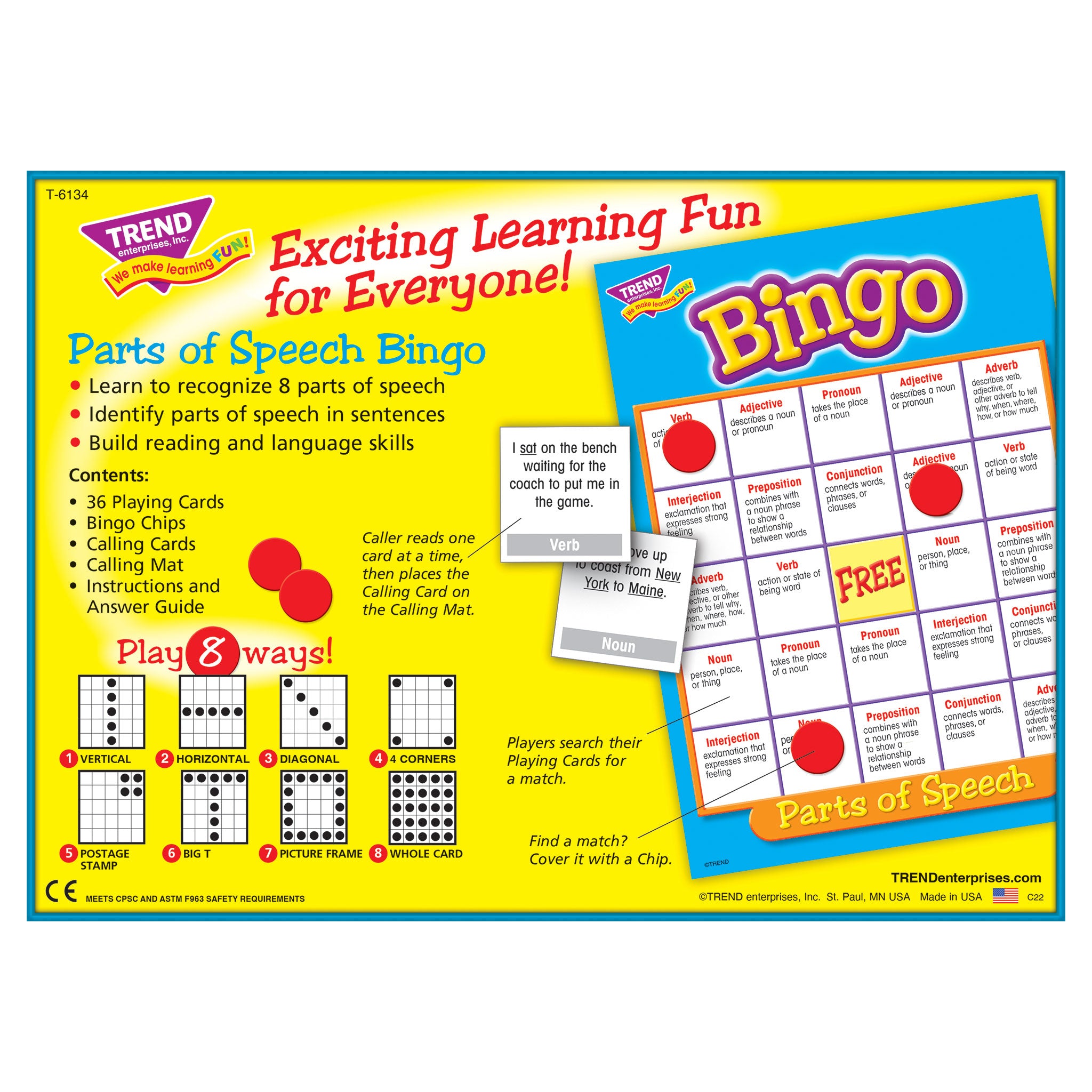 BINGO PARTS OF SPEECH AGES 8 & UP