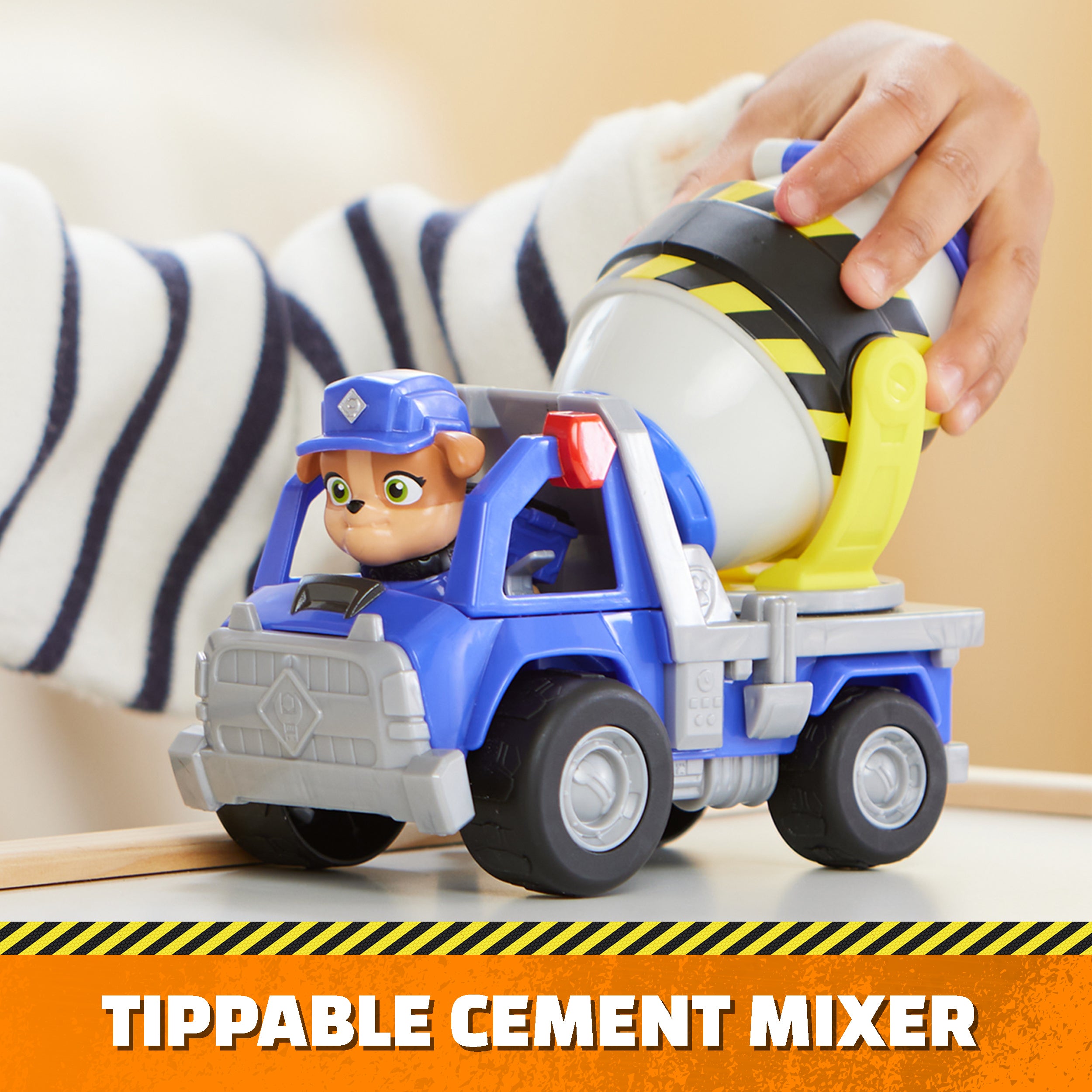 Rubble & Crew, Mix’s Cement Mixer Toy Truck with Action Figure and Movable Construction Toys, Kids Toys for Ages 3 and Up