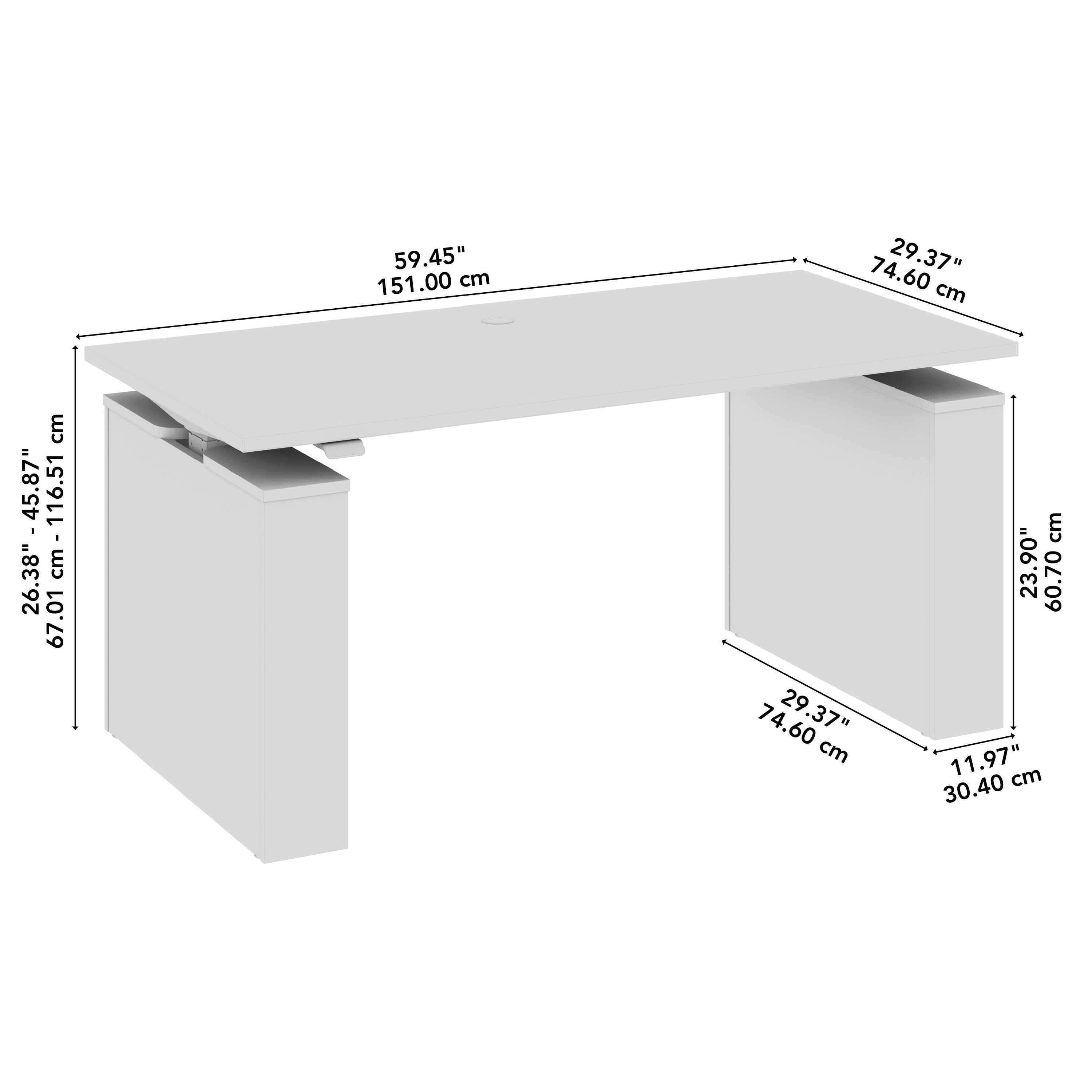 Bush Business Furniture Stratus&nbsp;60W x&nbsp;30D Electric Height Adjustable Standing Desk in White with White Base - 59.45" Width x 29.37" Depth x 27.44" Height