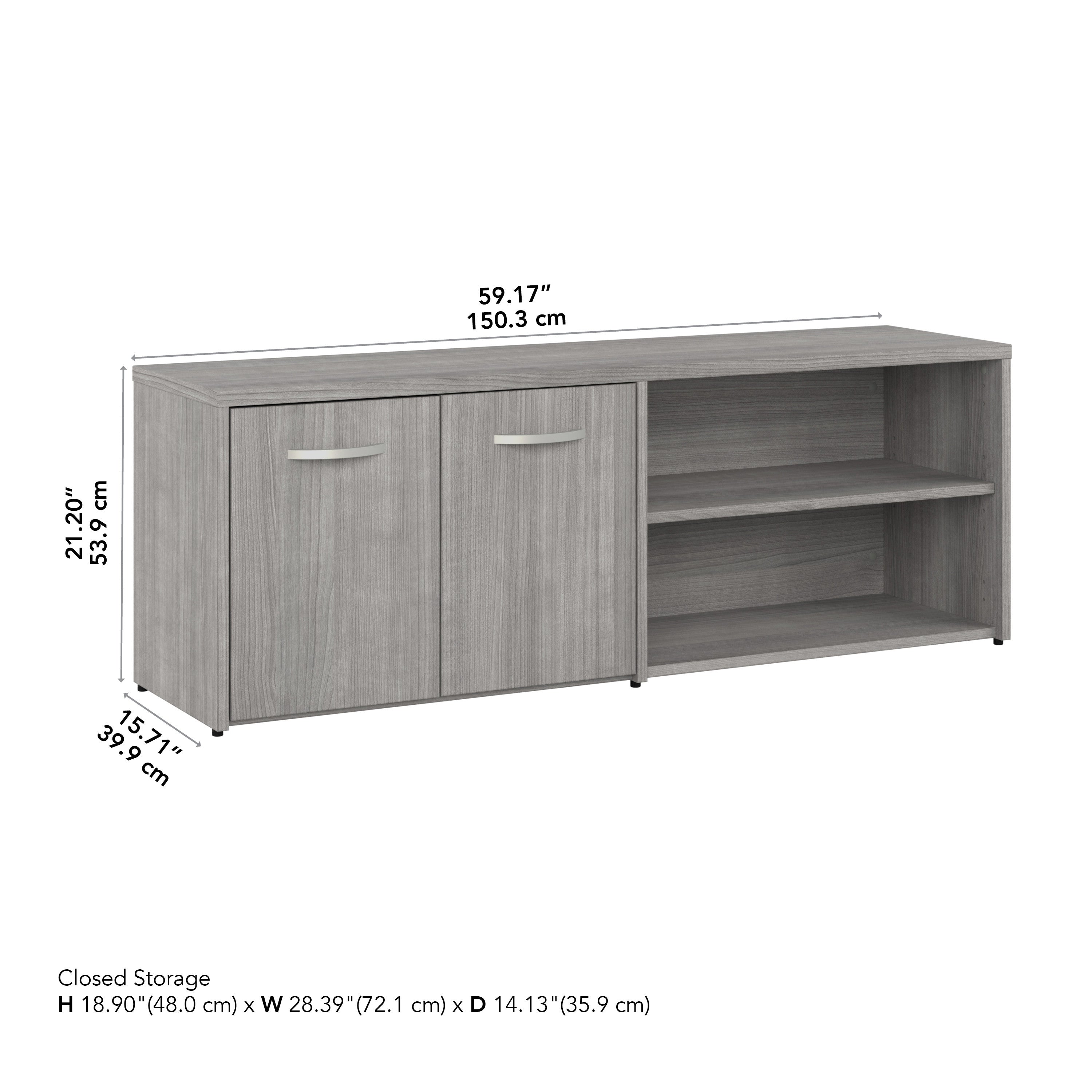 Bush Business Furniture Studio C Low Storage Cabinet with Doors and Shelves in Platinum Gray - 59.17" Width x 15.71" Depth x 21.2" Height