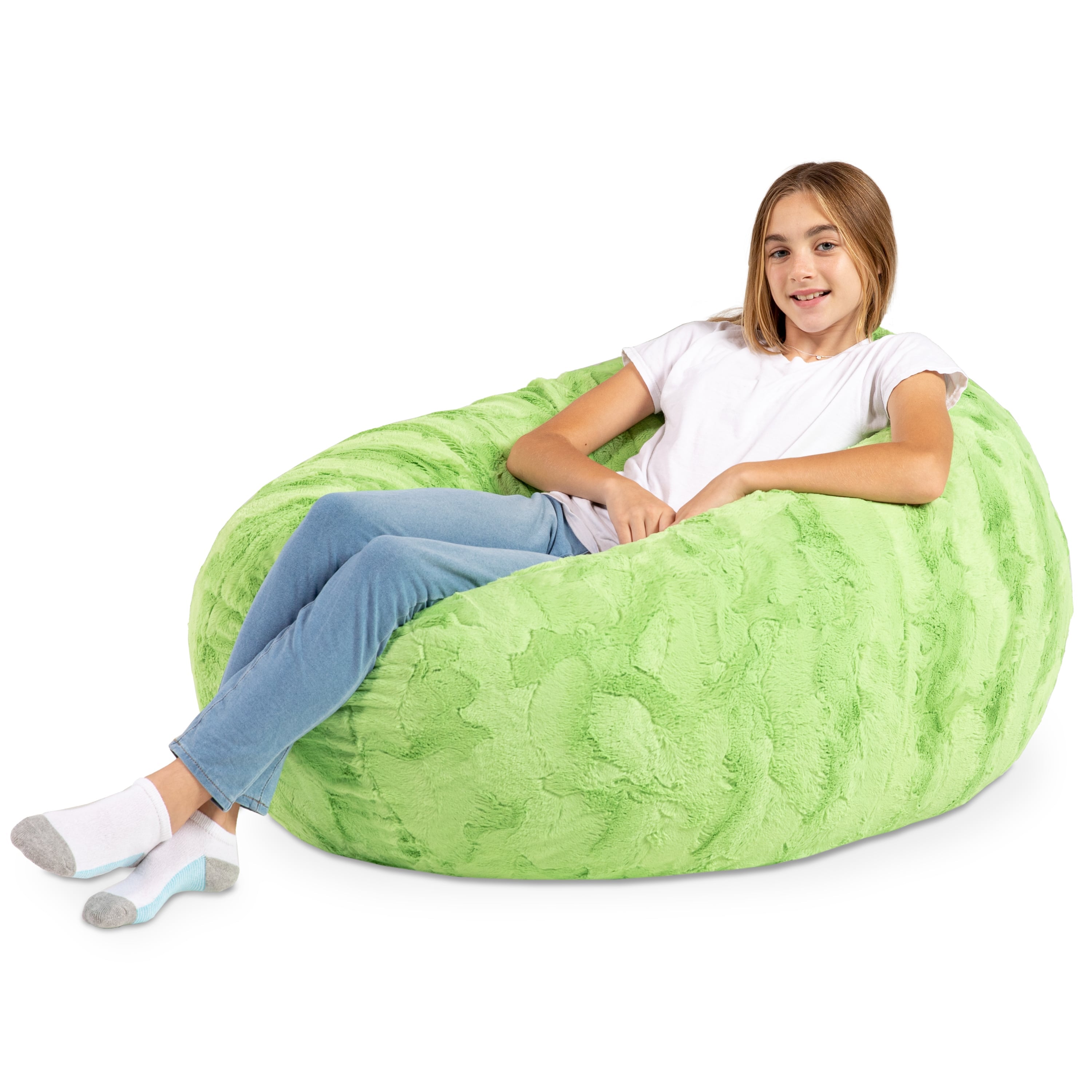 Jaxx Cocoon 4 Foot Bean Bag Chair - Faux Fur, Lime Green