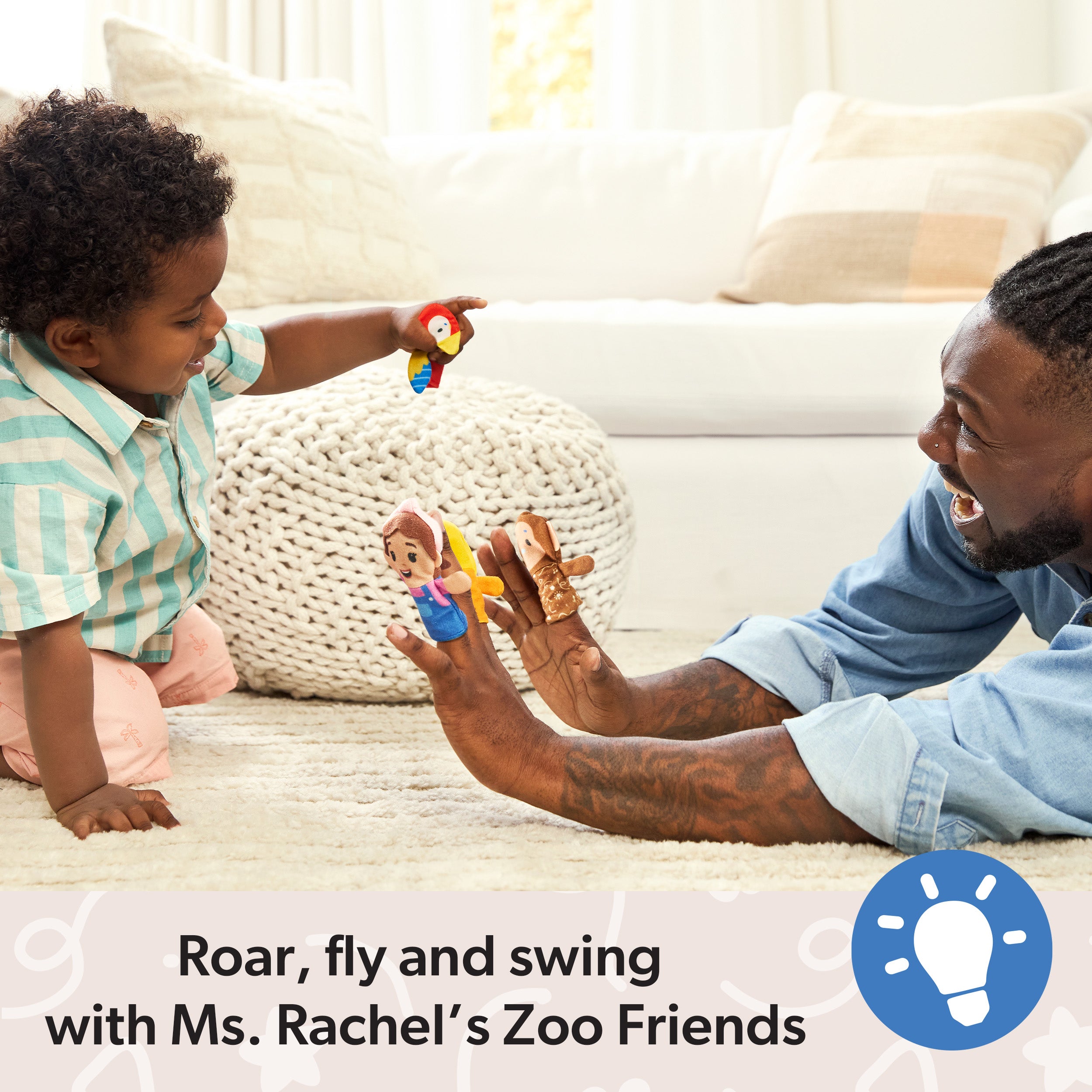 Ms. Rachel Finger Puppets Zoo Friends 4-Pack, Lion, Monkey & Parrot, Educational Toys & Animal Puppets, Toddler Toys for Girls & Boys Ages 6 Months-2+