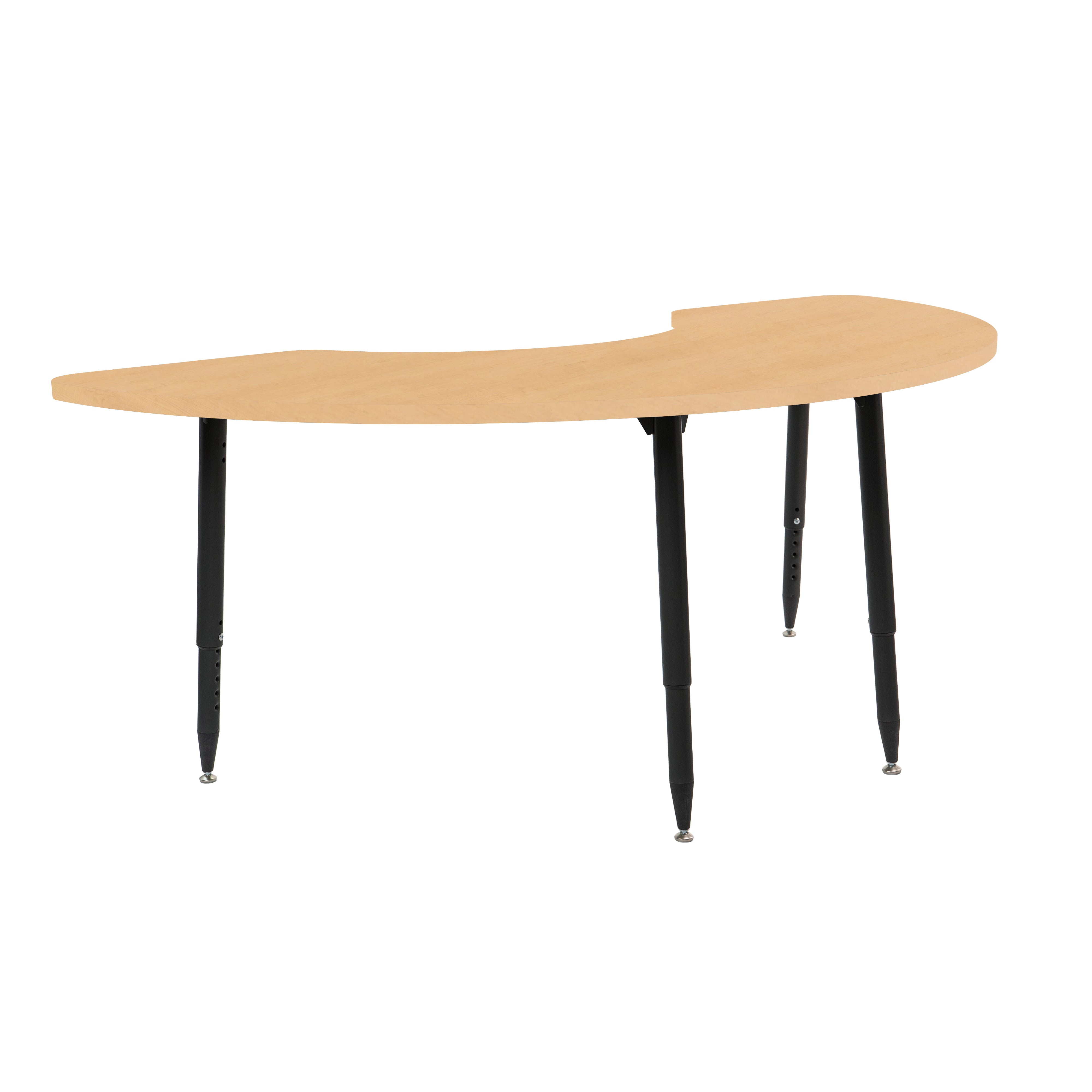 Adapte 36" x 72" Half Moon Woodgrain Activity Table with Adjustable Tapered Legs - Maple Grain/Black