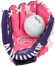 Rawlings Players Series Youth 9-Inch Baseball Glove W/Ball - Left Hand Thrower - Pink/Purple
