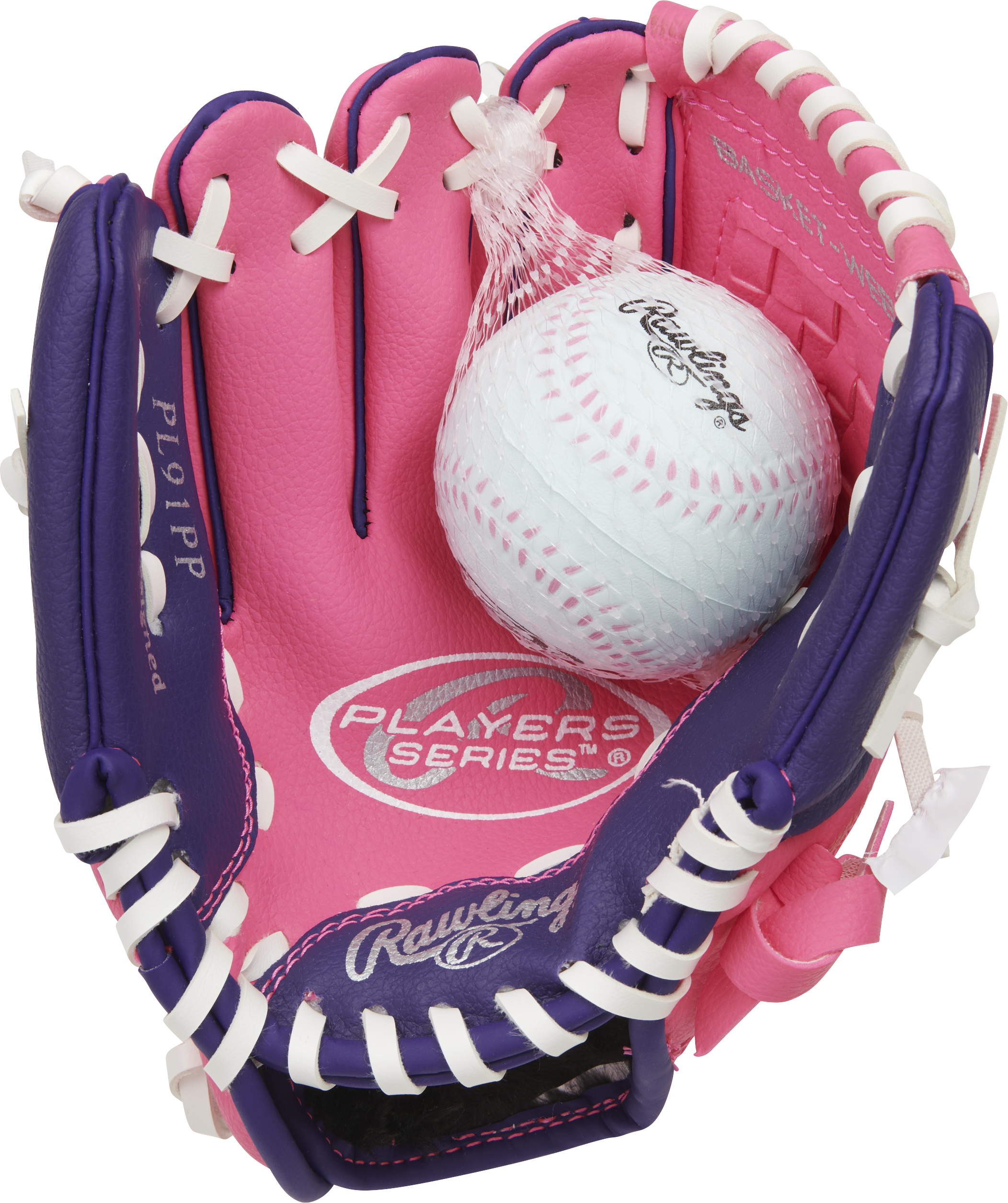 Rawlings Players Series Youth 9-Inch Baseball Glove W/Ball - Right Hand Thrower - Pink/Purple