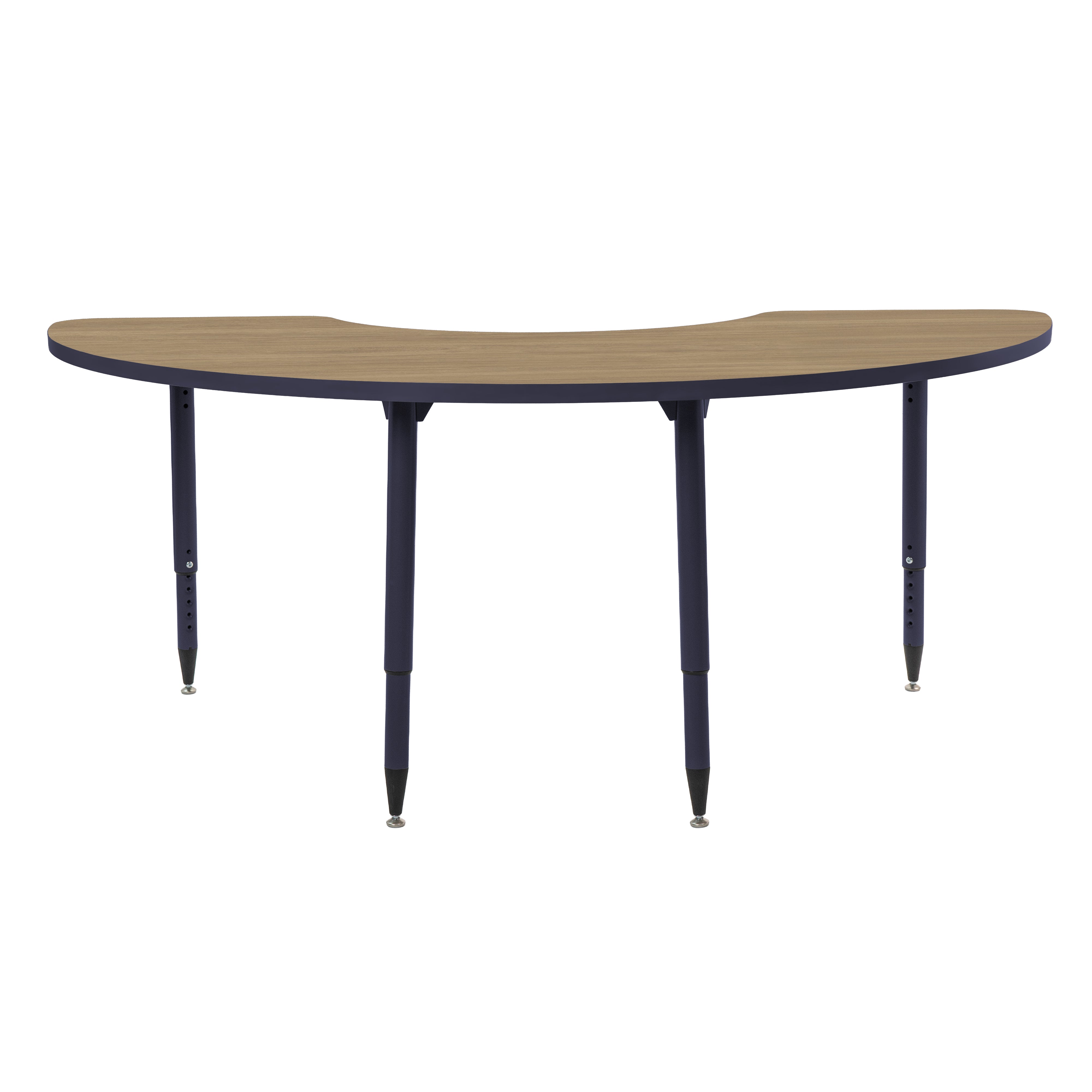 Adapte 36" x 72" Half Moon Thermofused Activity Table with Adjustable Tapered Legs - Pasadena Oak/Navy