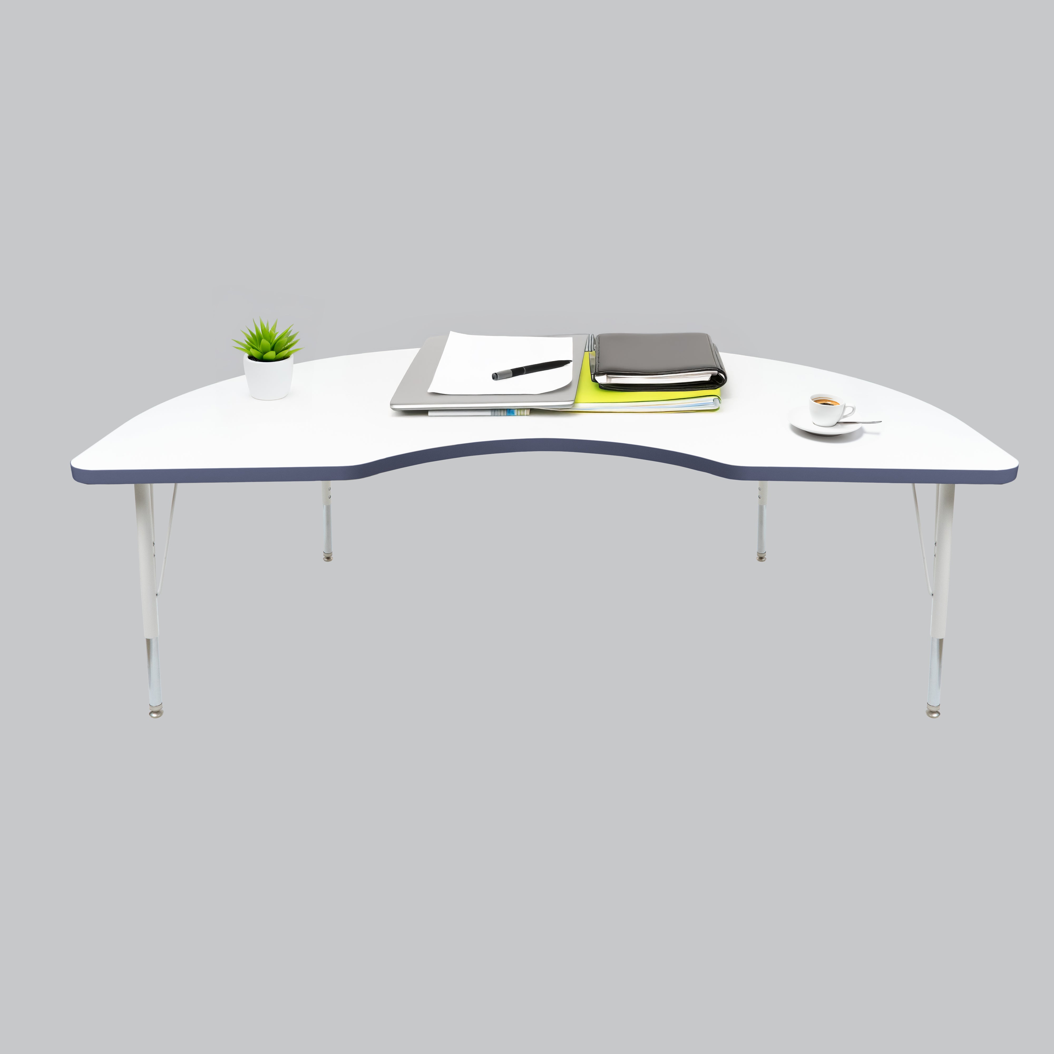48" x 72" Kidney Thermofused Activity Table with Adjustable Standard Swivel Glide Legs - White/Navy/White