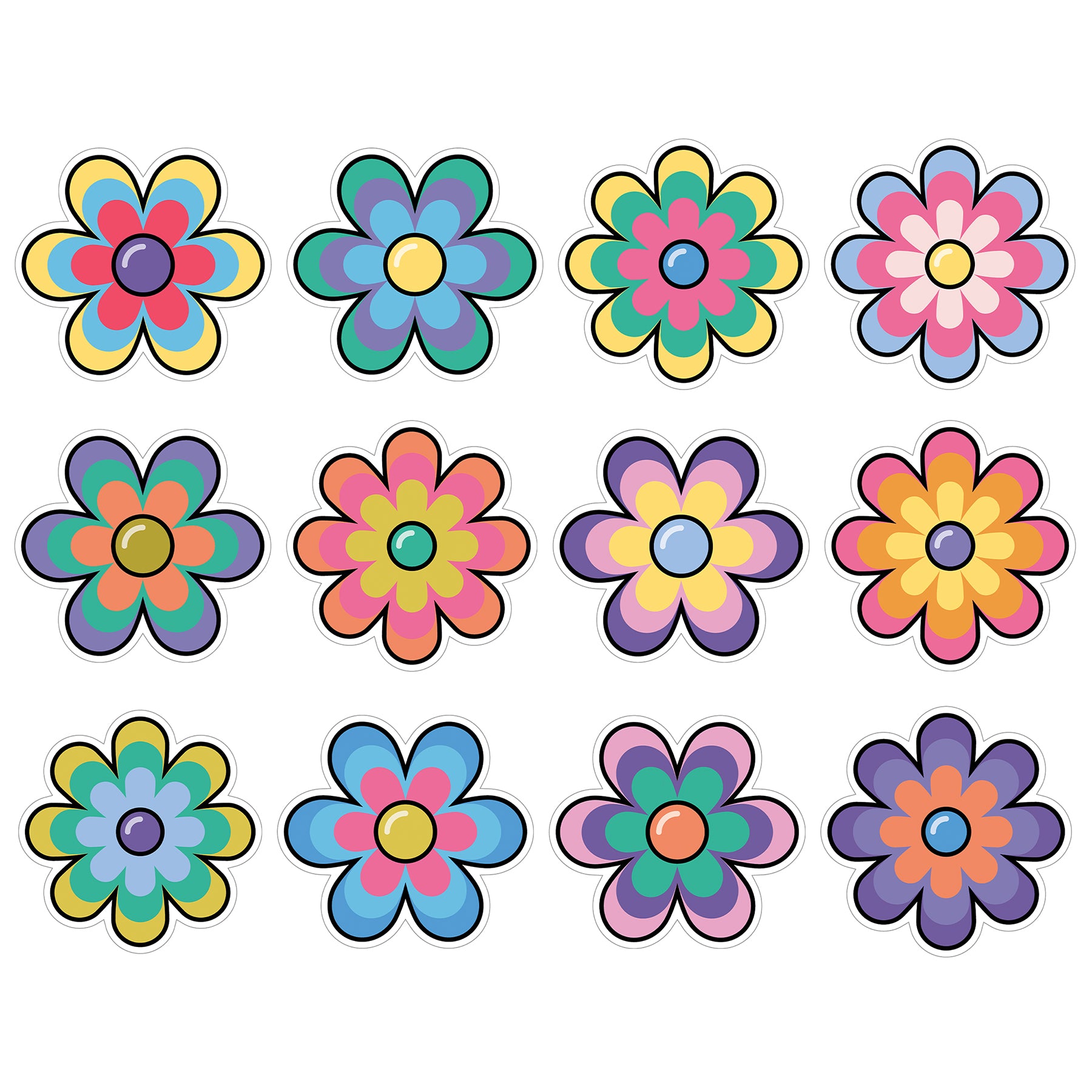 Happily Ever Elementary Retro Remix Jumbo Flowers Cutouts, 12 Per Pack, 3 Packs