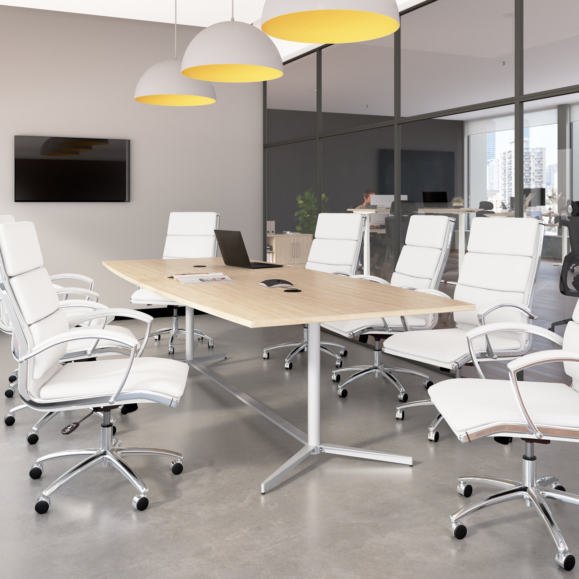 Bush Business Furniture 120-inch Office Conference Table with Metal Base in Natural Elm - 119.21" Width x 47.51" Depth x 28.65" Height