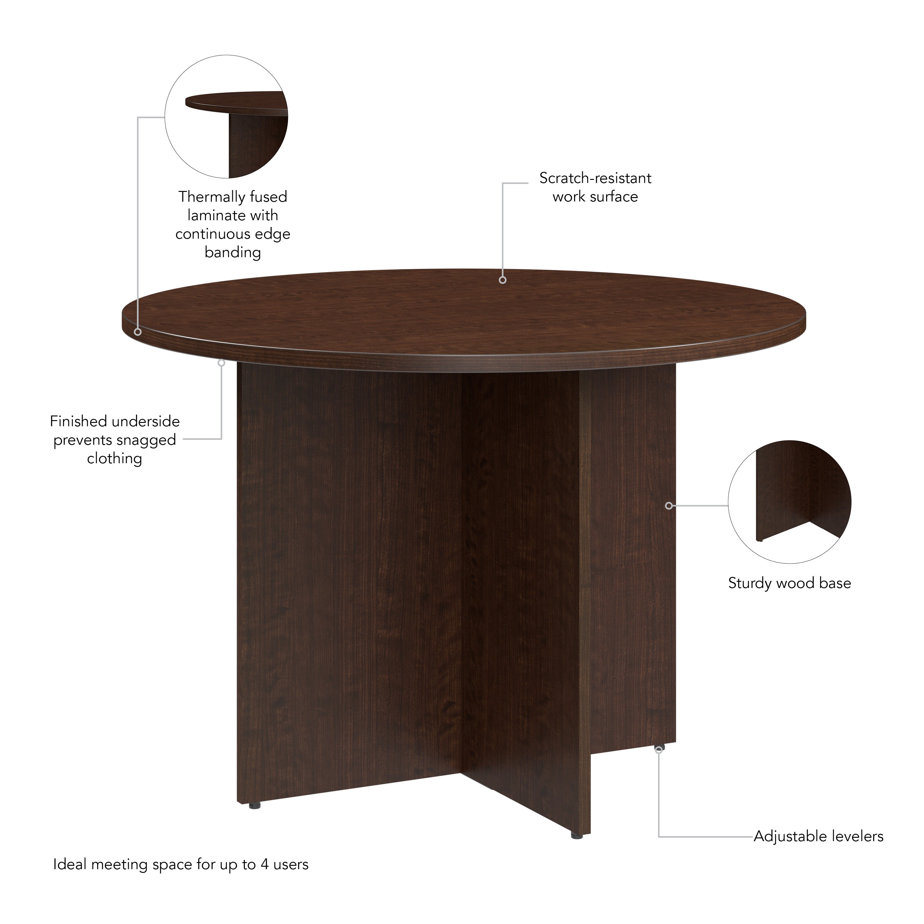 Bush Business Furniture 42-inch Round Conference Table with Wood Base in Mocha Cherry - 41.38" Width x 41.38" Depth x 29.66" Height