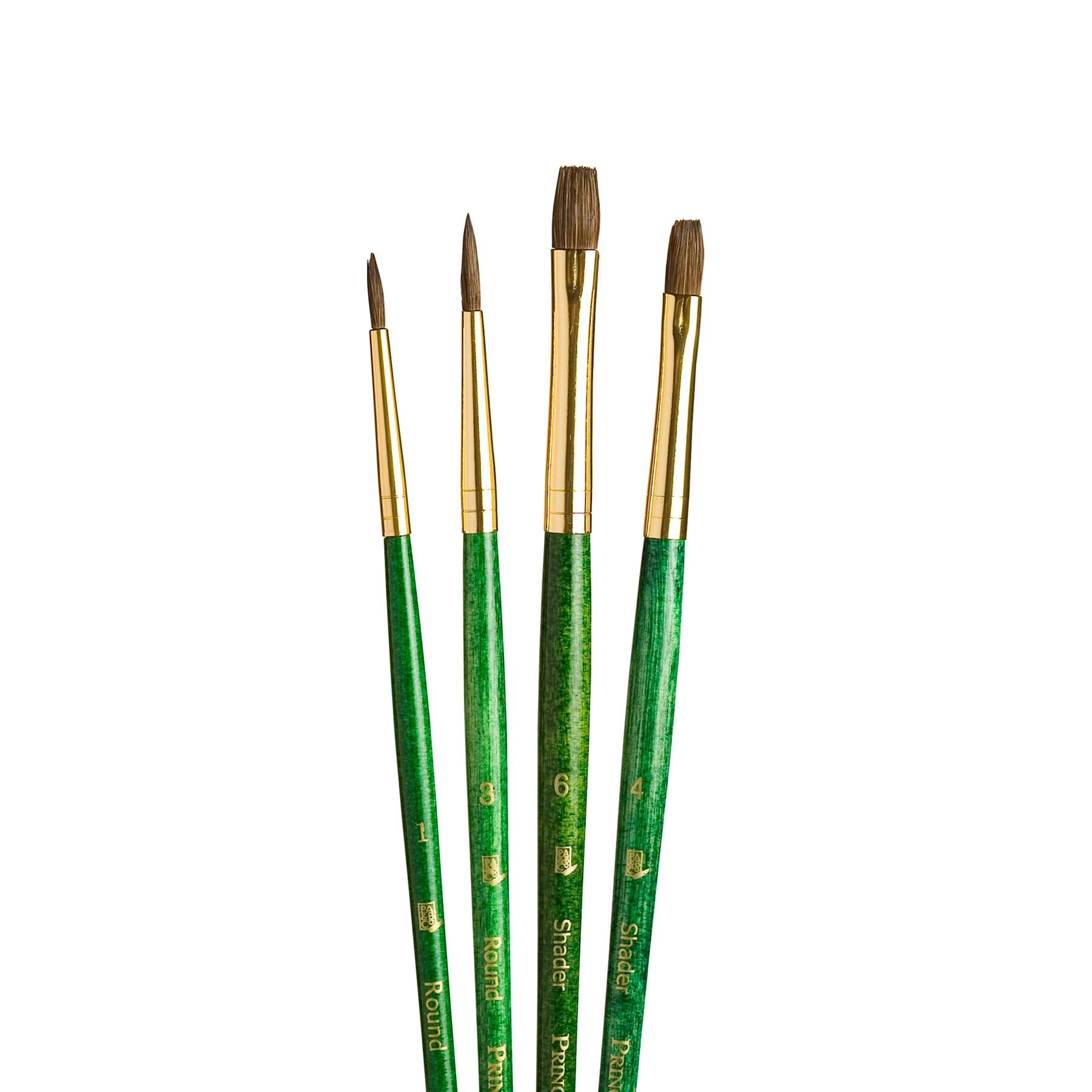 RealValue Brush Set, Camel Bristles, Short Handle Mixed Media Paintbrush, Green, 4 Pieces