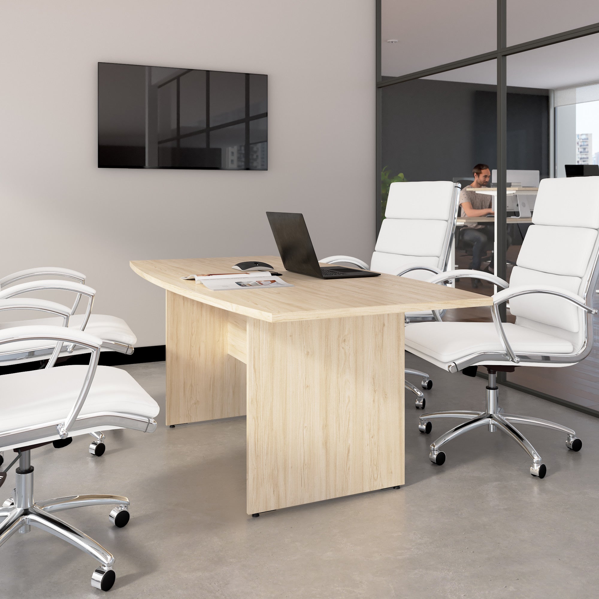 Bush Business Furniture 72-inch Office Conference Table with Wood Base in Natural Elm - 71.54" Width x 35.98" Depth x 30.33" Height